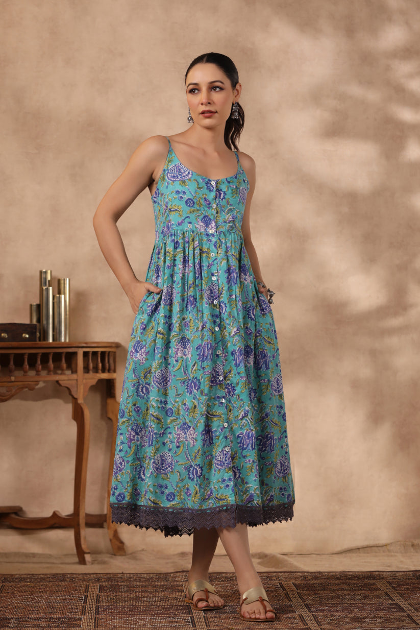 Shuddhi Blue Spaghetti Dress