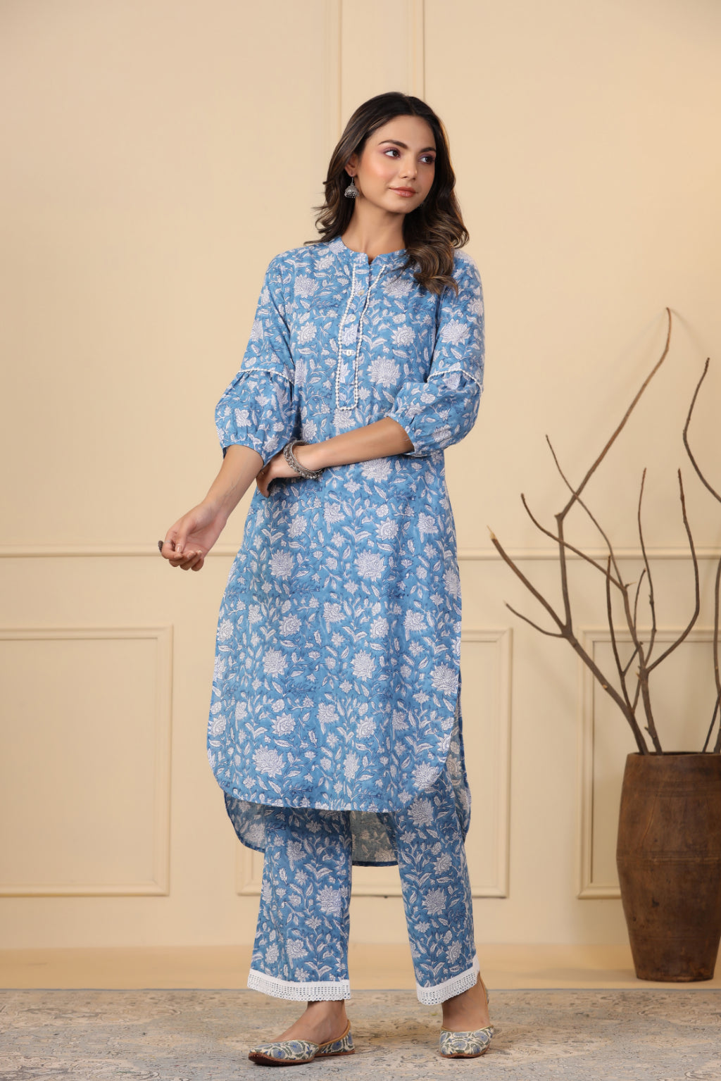 Cerulean Blue Button Down Kurta Set