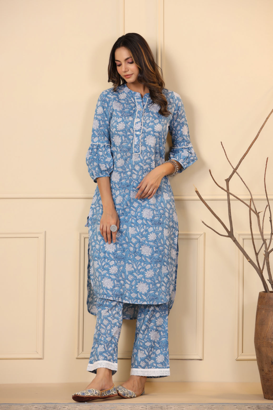 Cerulean Blue Button Down Kurta Set