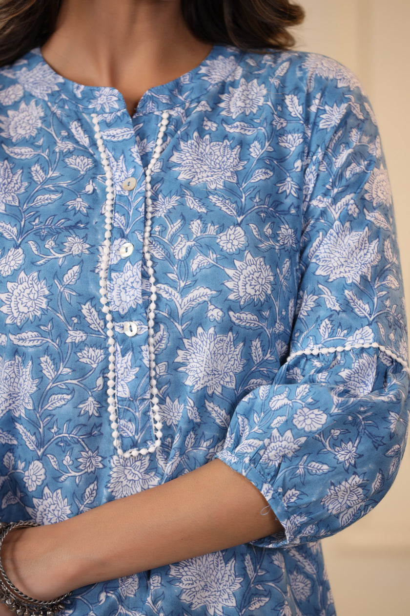 Cerulean Blue Button Down Kurta Set
