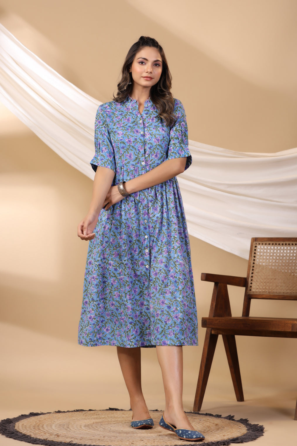 Cyan Blue Button Down Dress