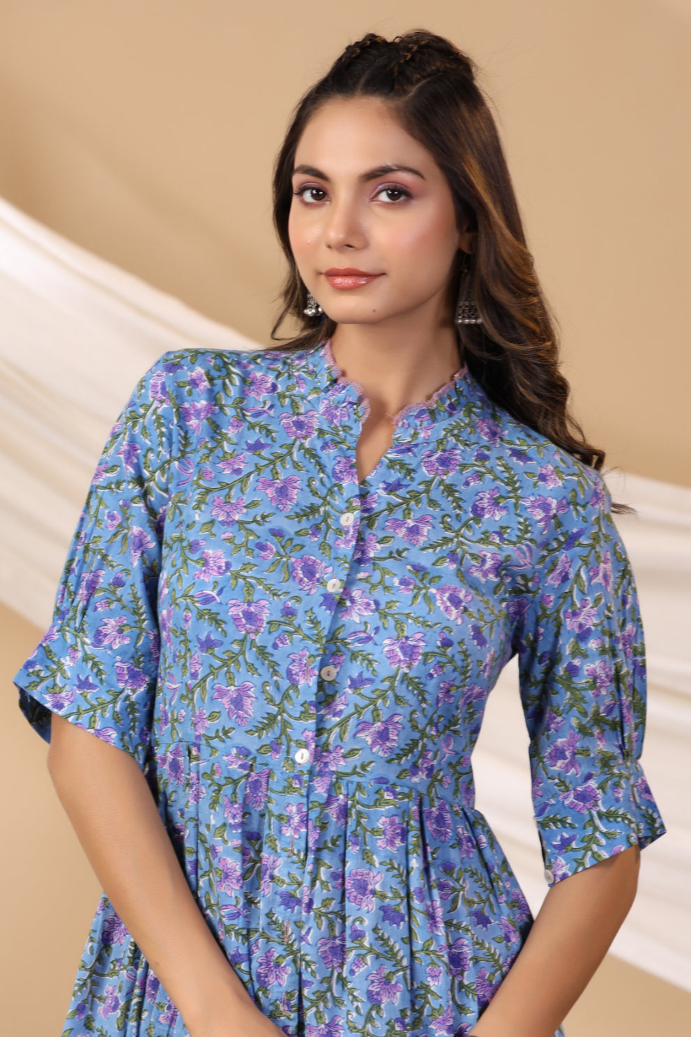 Cyan Blue Button Down Dress