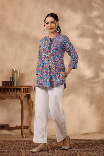 Shuddhi blue and white top