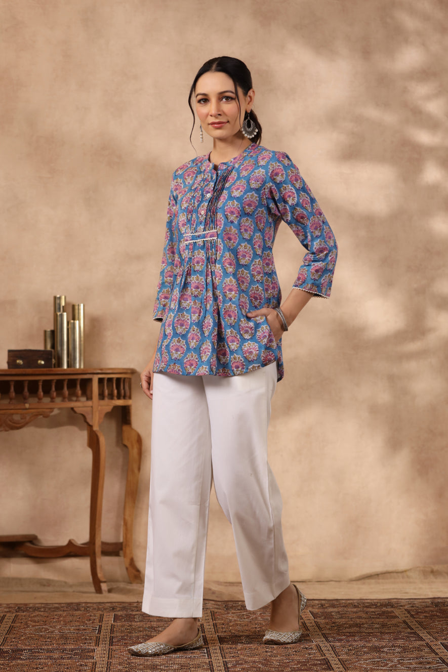 Shuddhi blue and white top