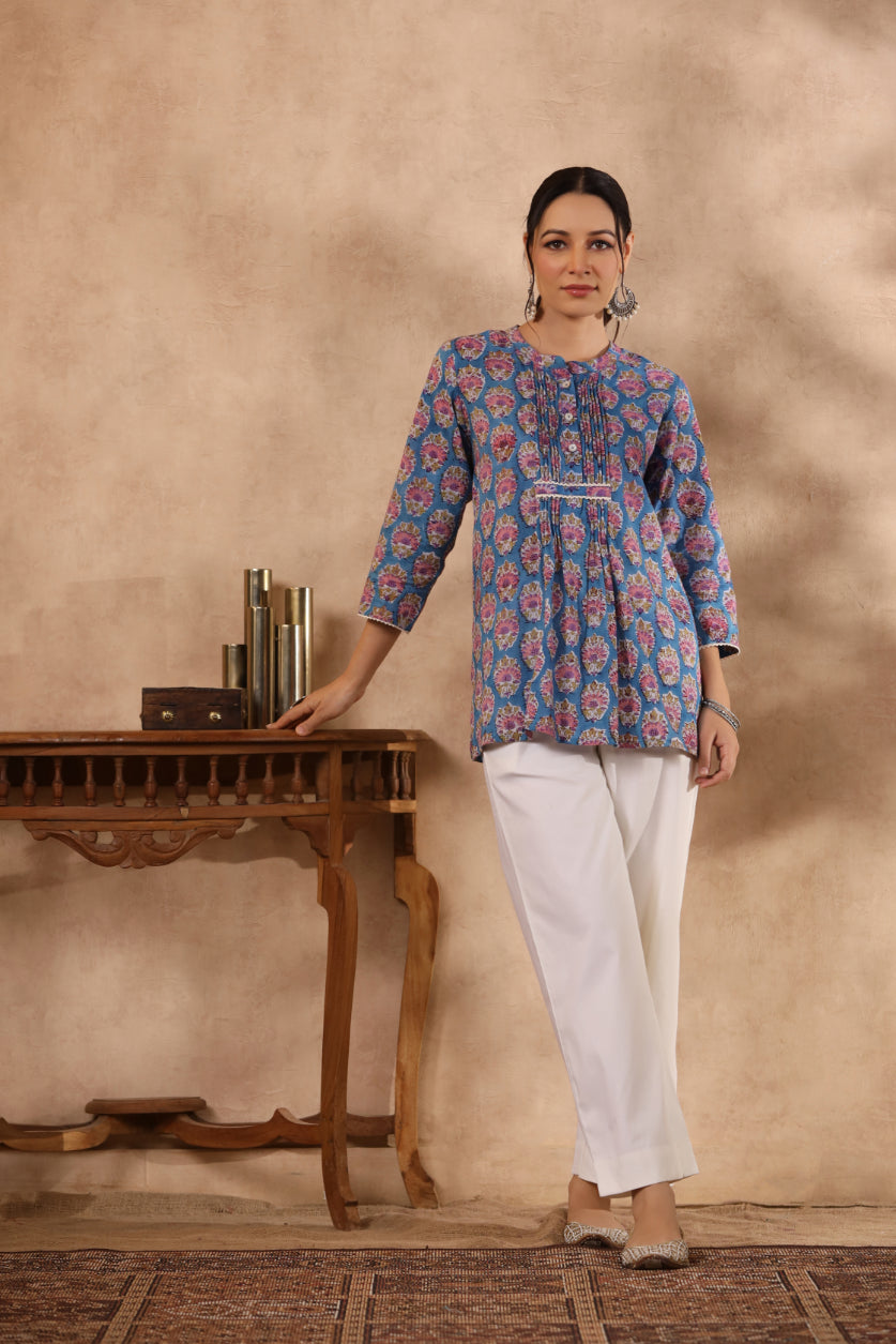 Shuddhi blue and white top