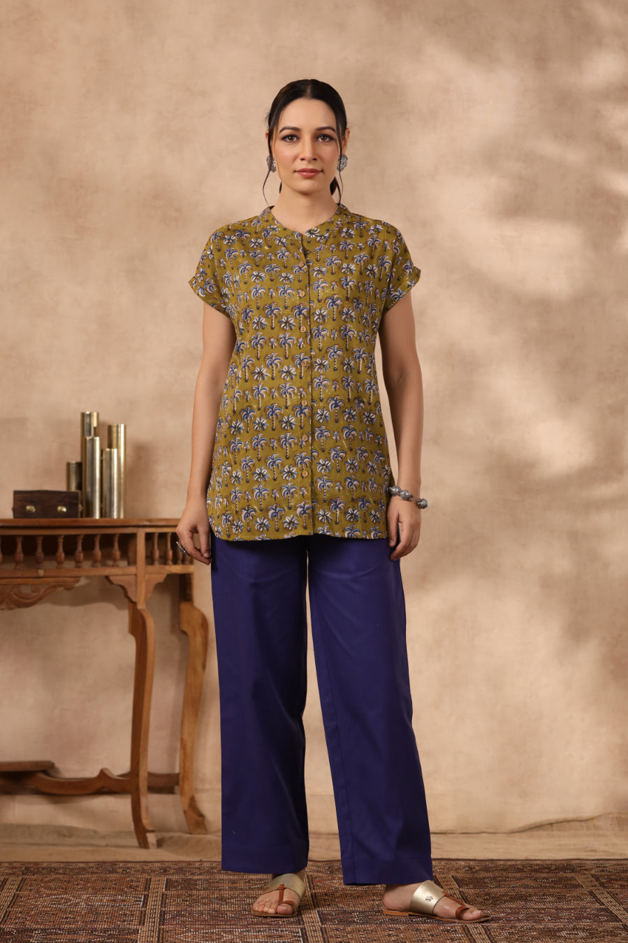 Shuddhi green and indigo top