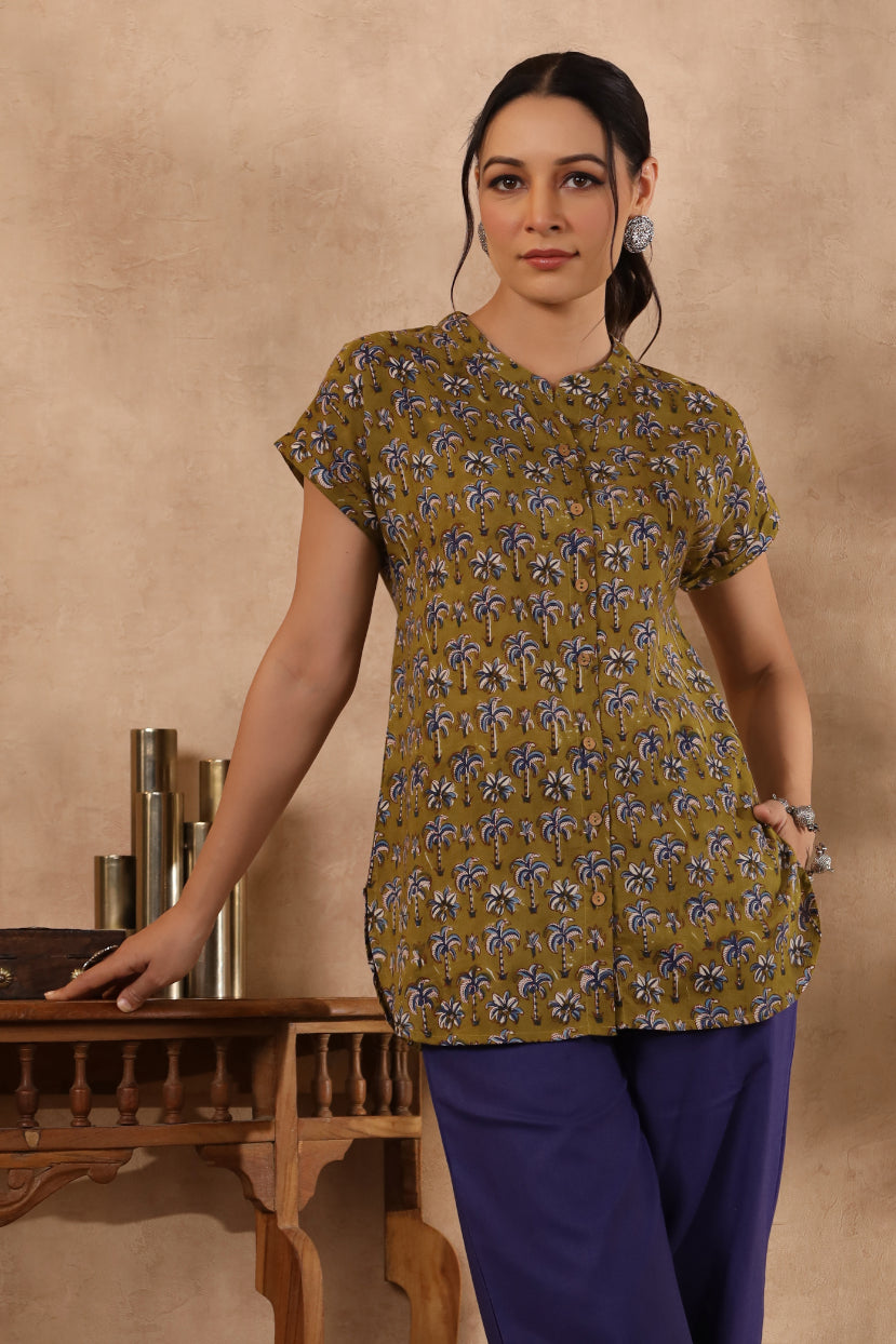Shuddhi green and indigo top