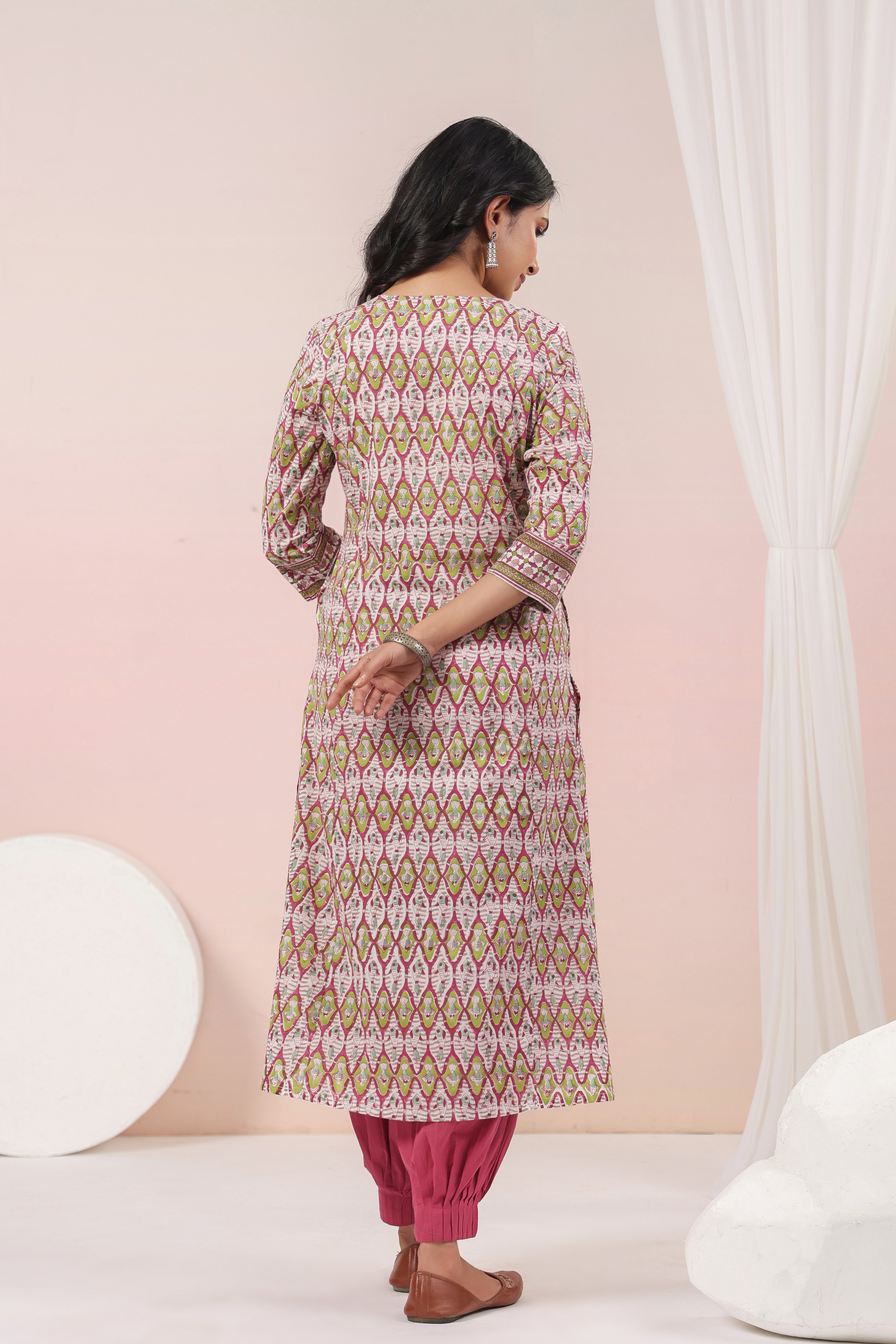 Shuddhi  Pink and Green A line Kurta