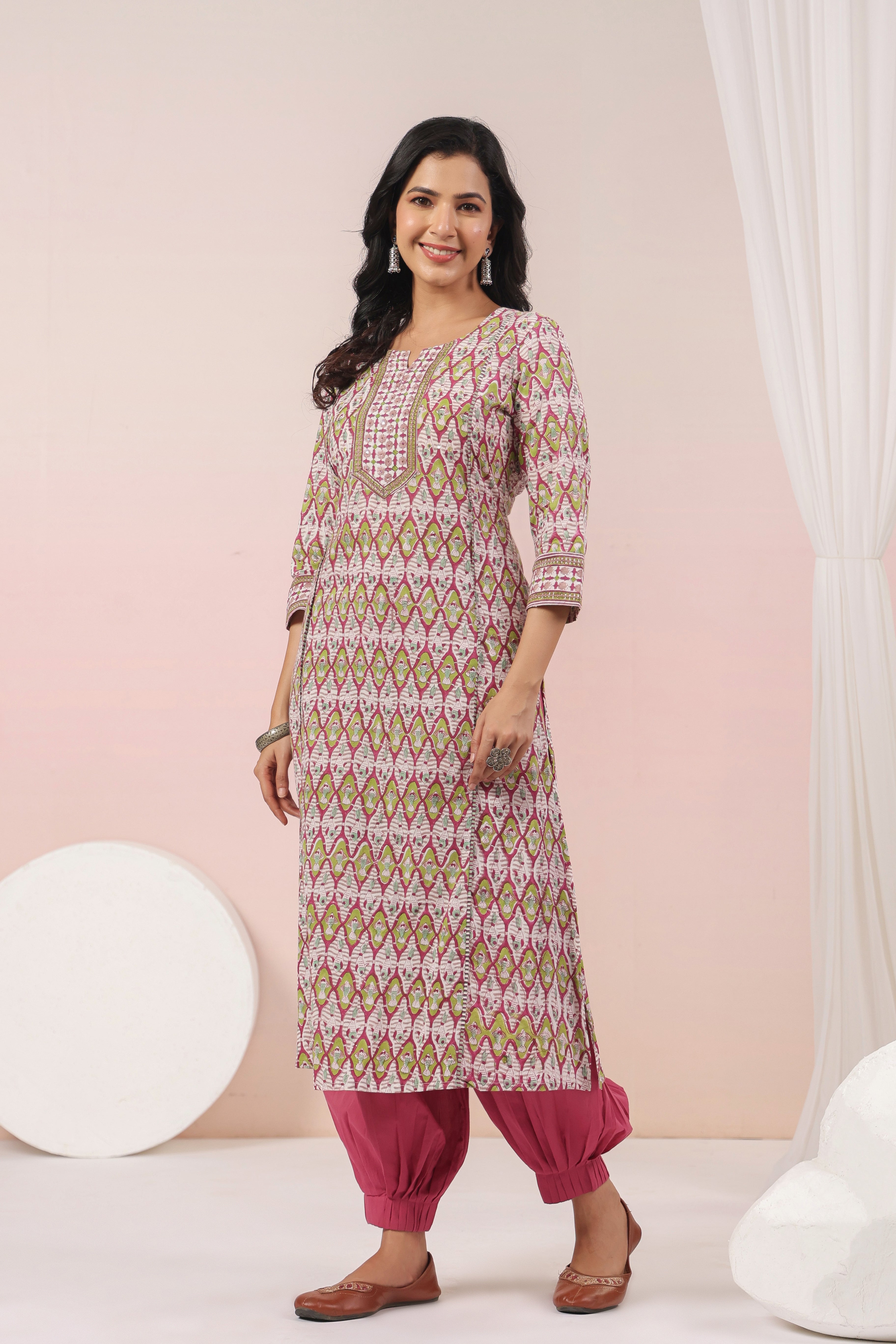 Shuddhi  Pink and Green A line Kurta