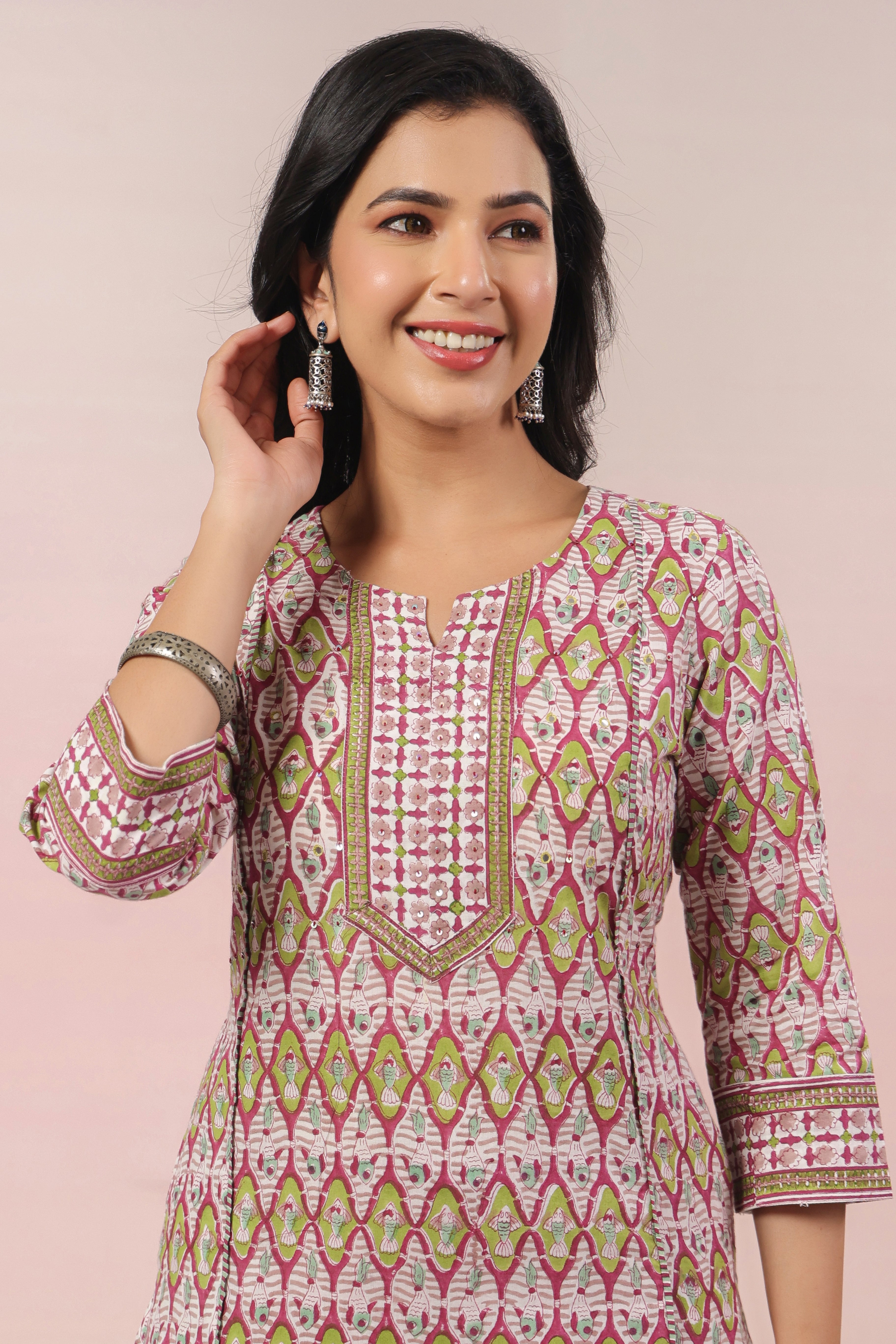 Shuddhi  Pink and Green A line Kurta