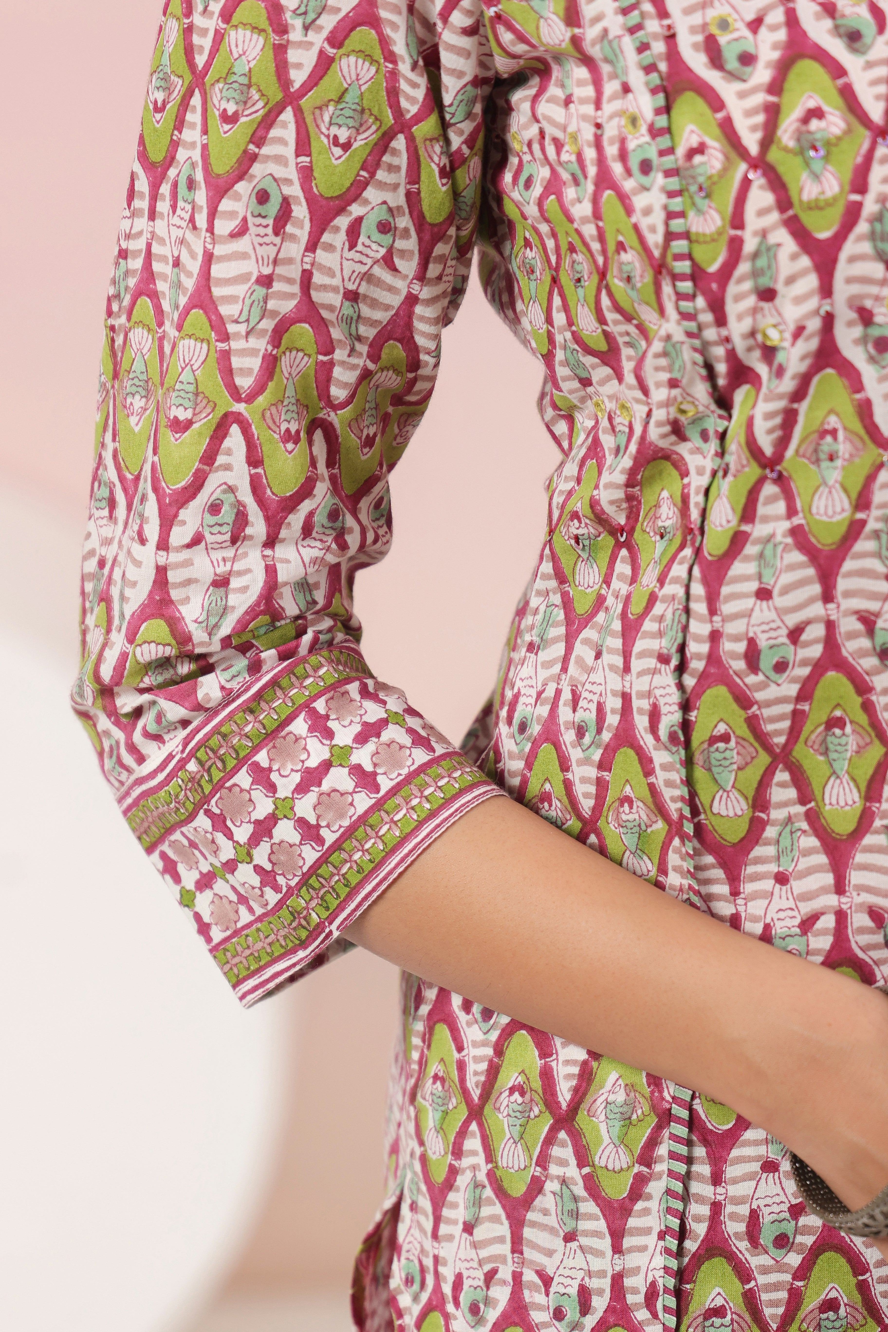 Shuddhi  Pink and Green A line Kurta