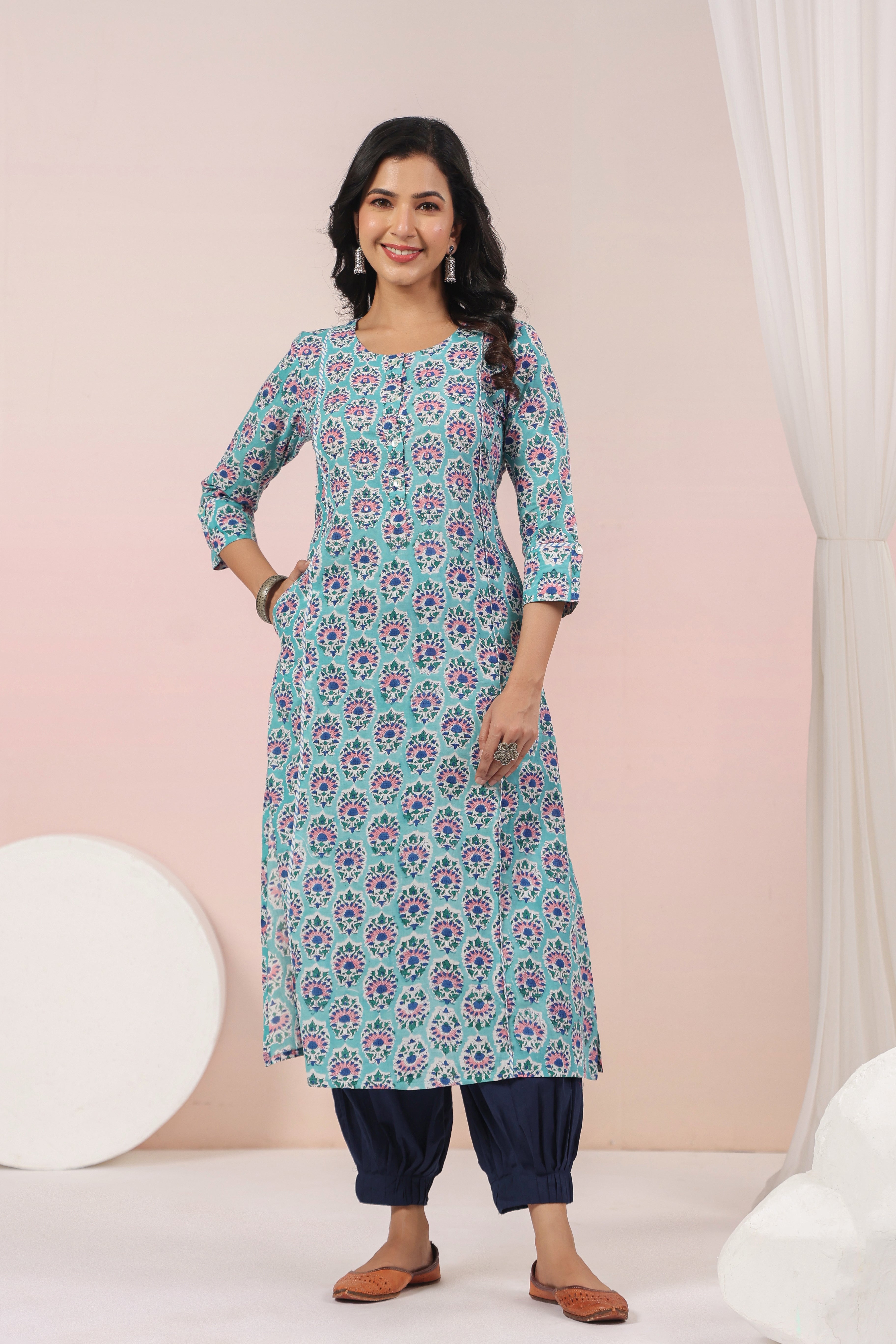 Shuddhi  Sea Green and Blue A line Kurta