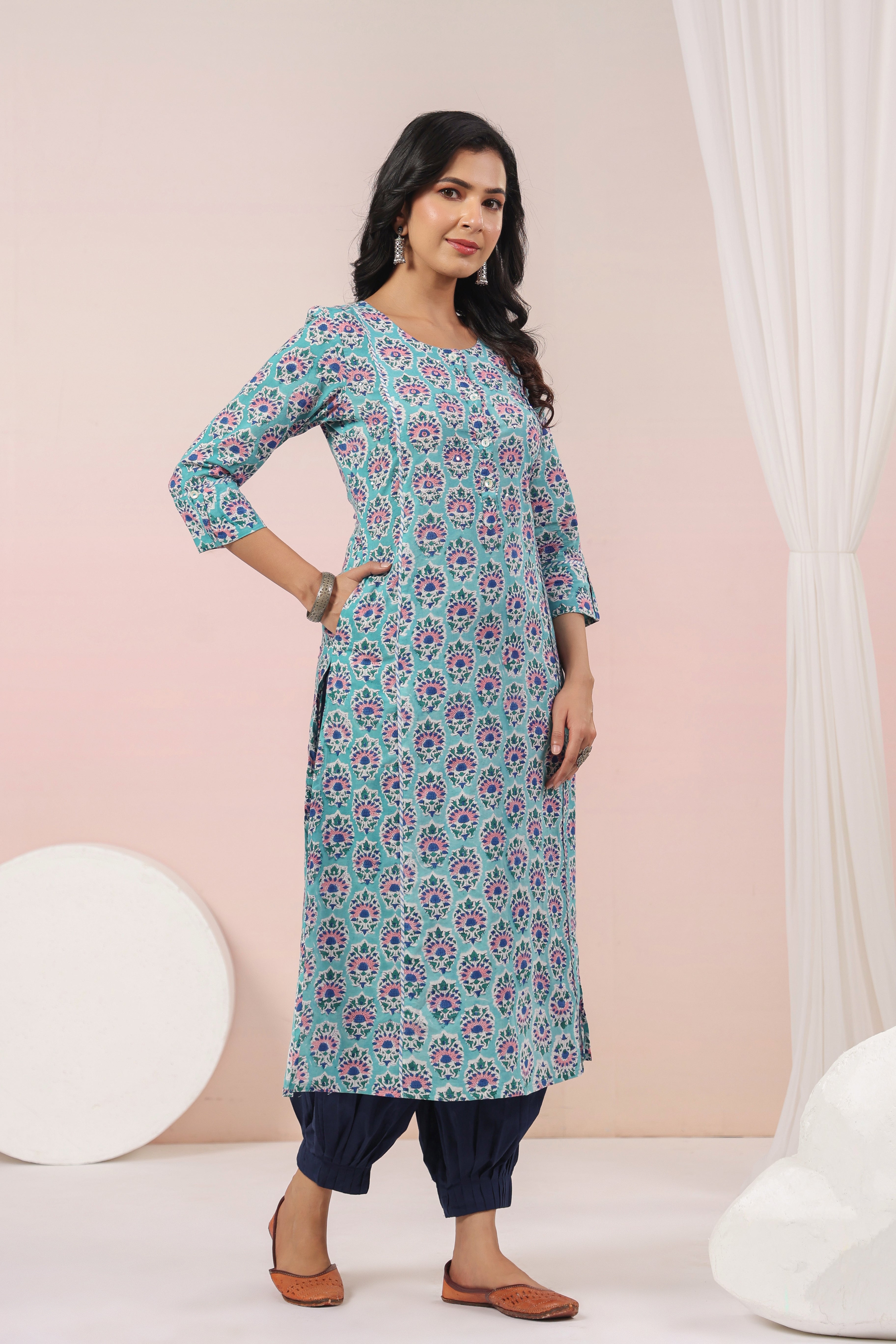 Shuddhi  Sea Green and Blue A line Kurta