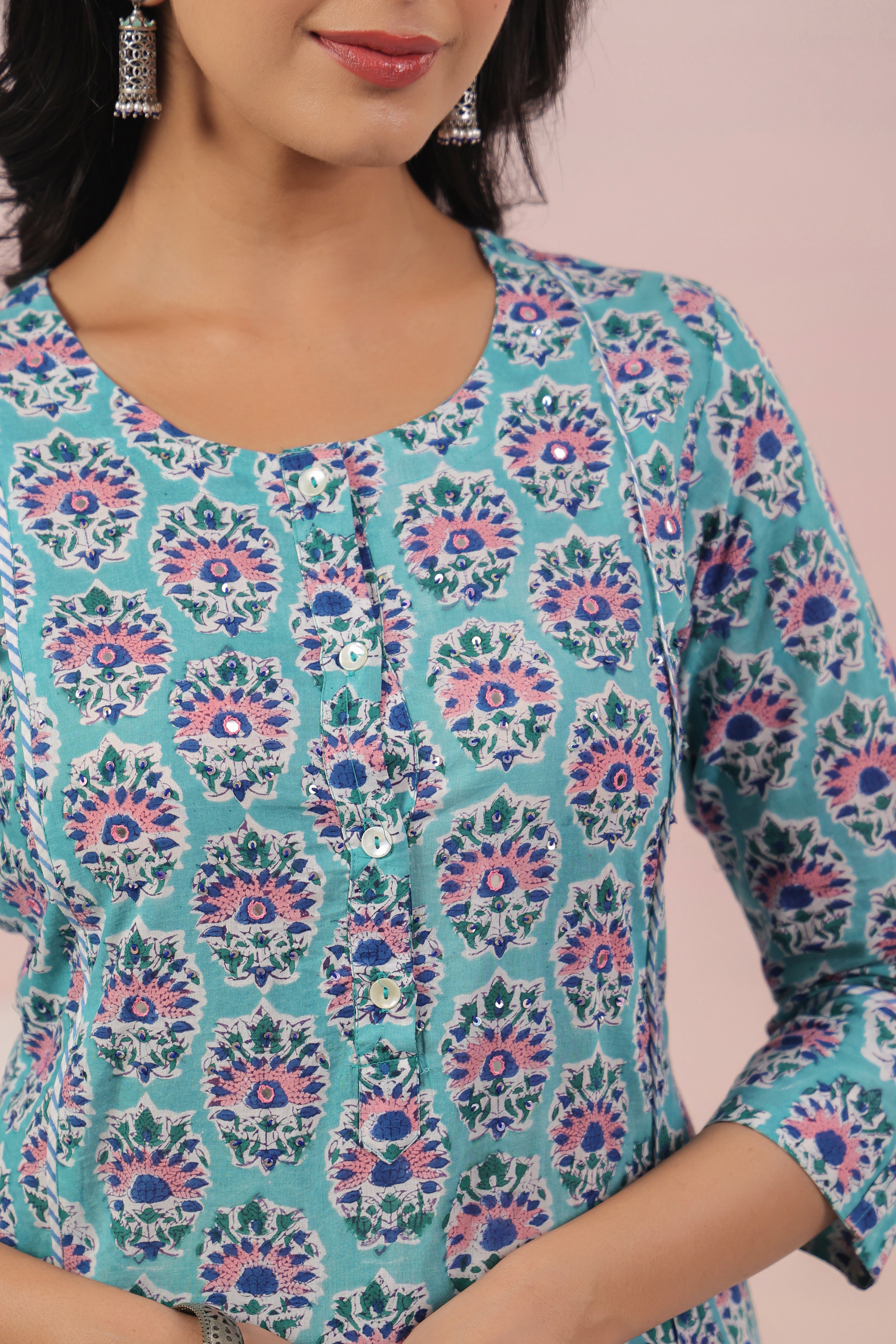 Shuddhi  Sea Green and Blue A line Kurta