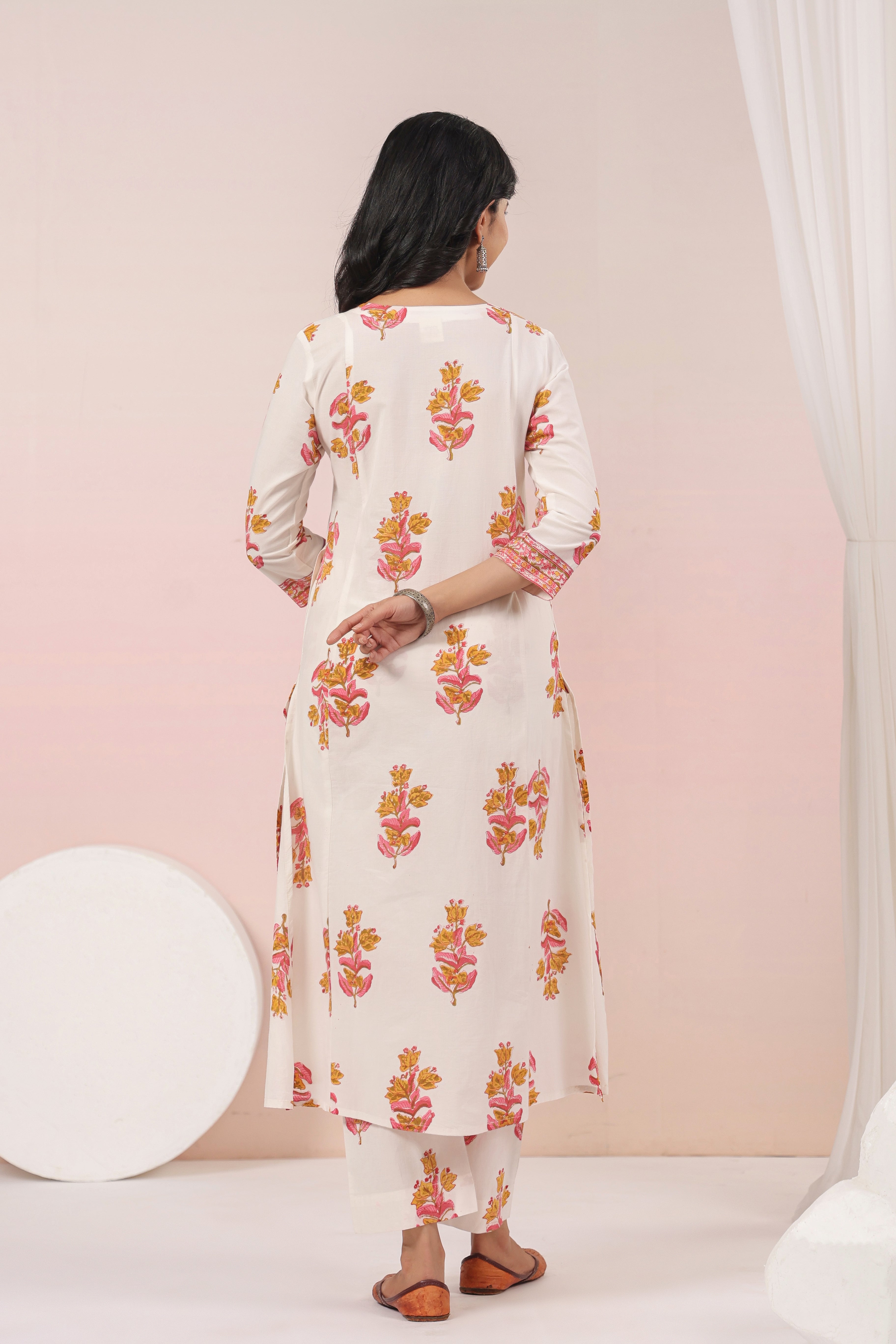 Shuddhi  White and Pink Kurta and Pant set