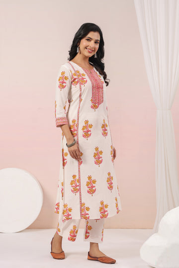 Shuddhi  White and Pink Kurta and Pant set