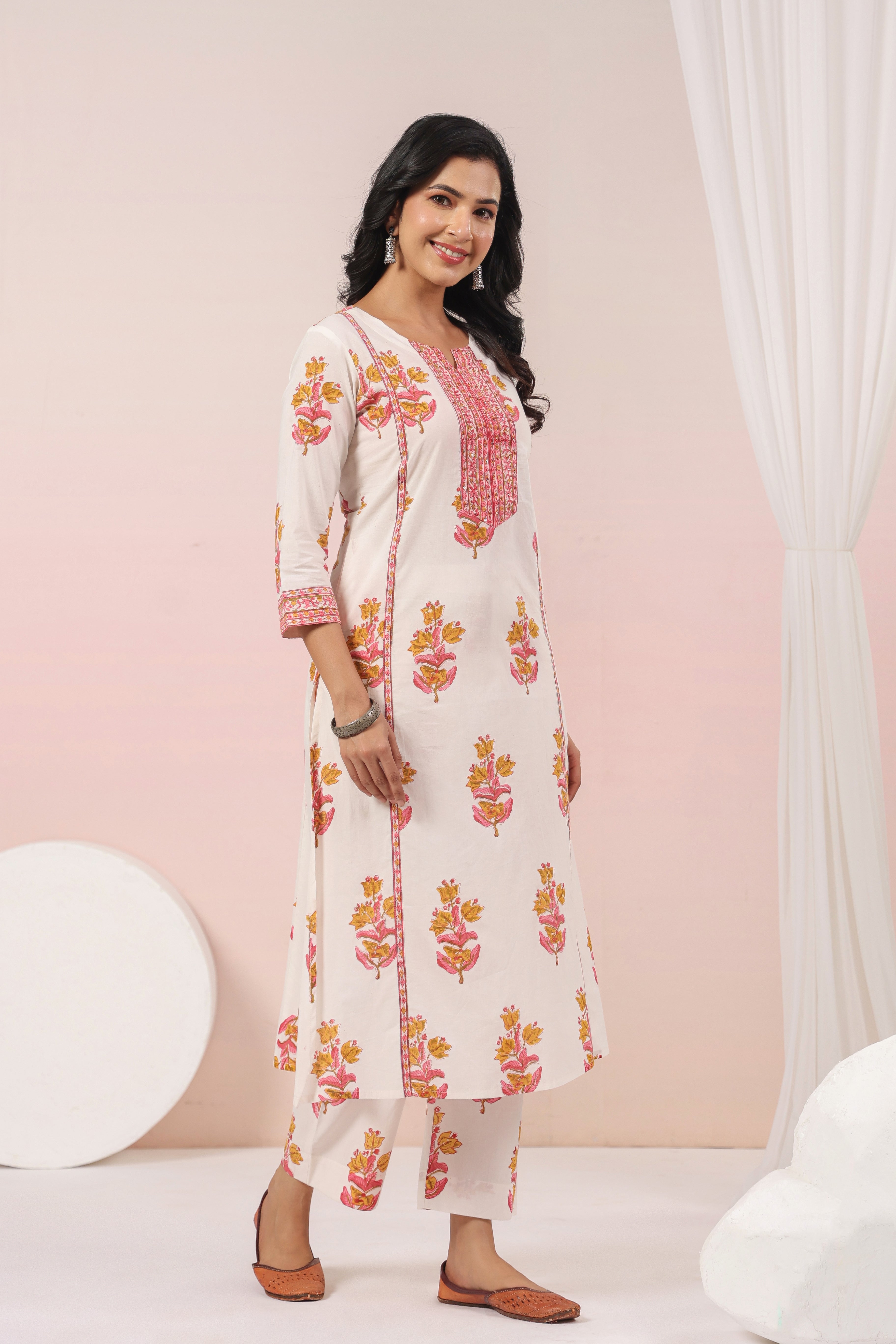 Shuddhi  White and Pink Kurta and Pant set
