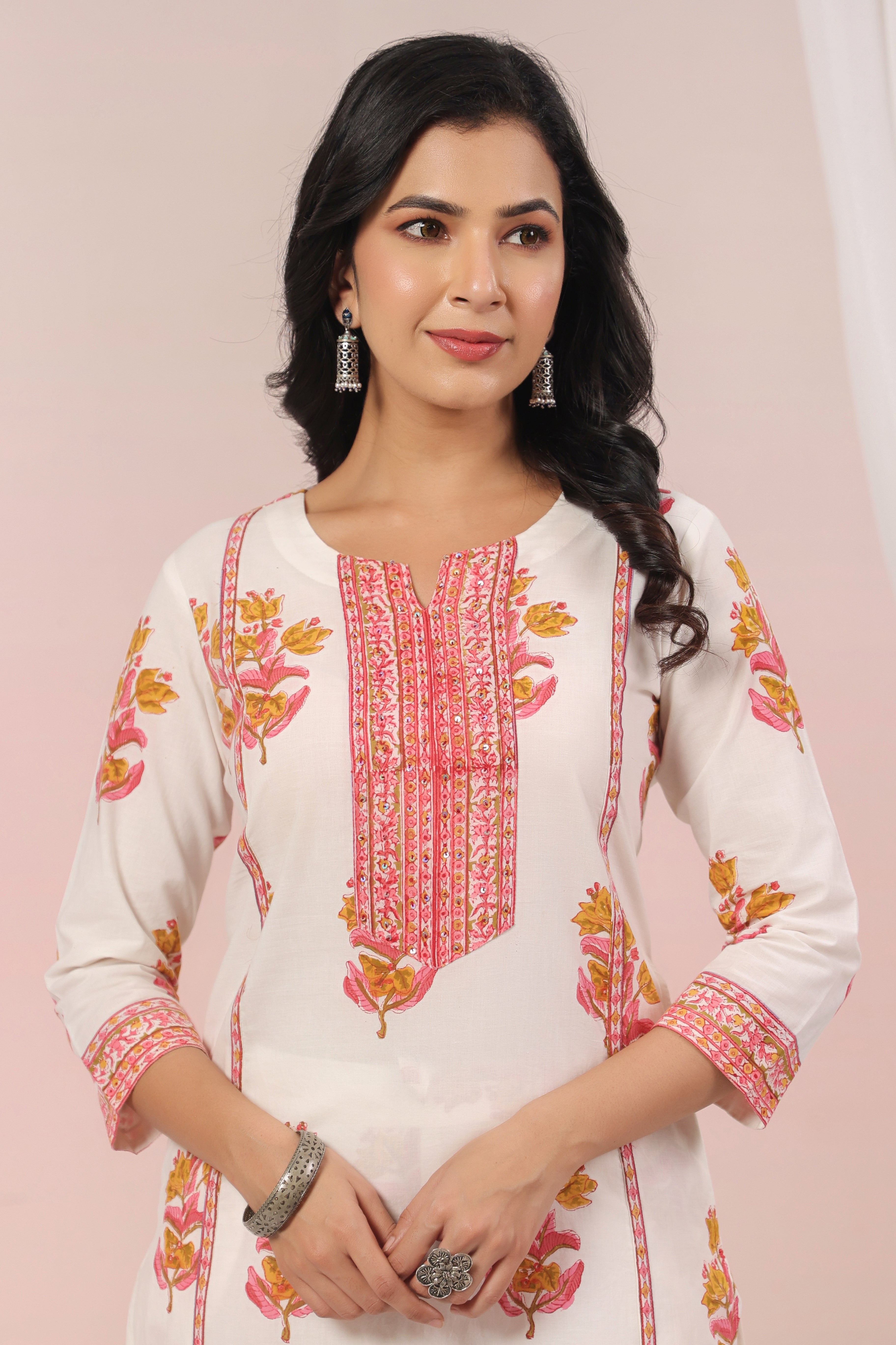 Shuddhi  White and Pink Kurta and Pant set