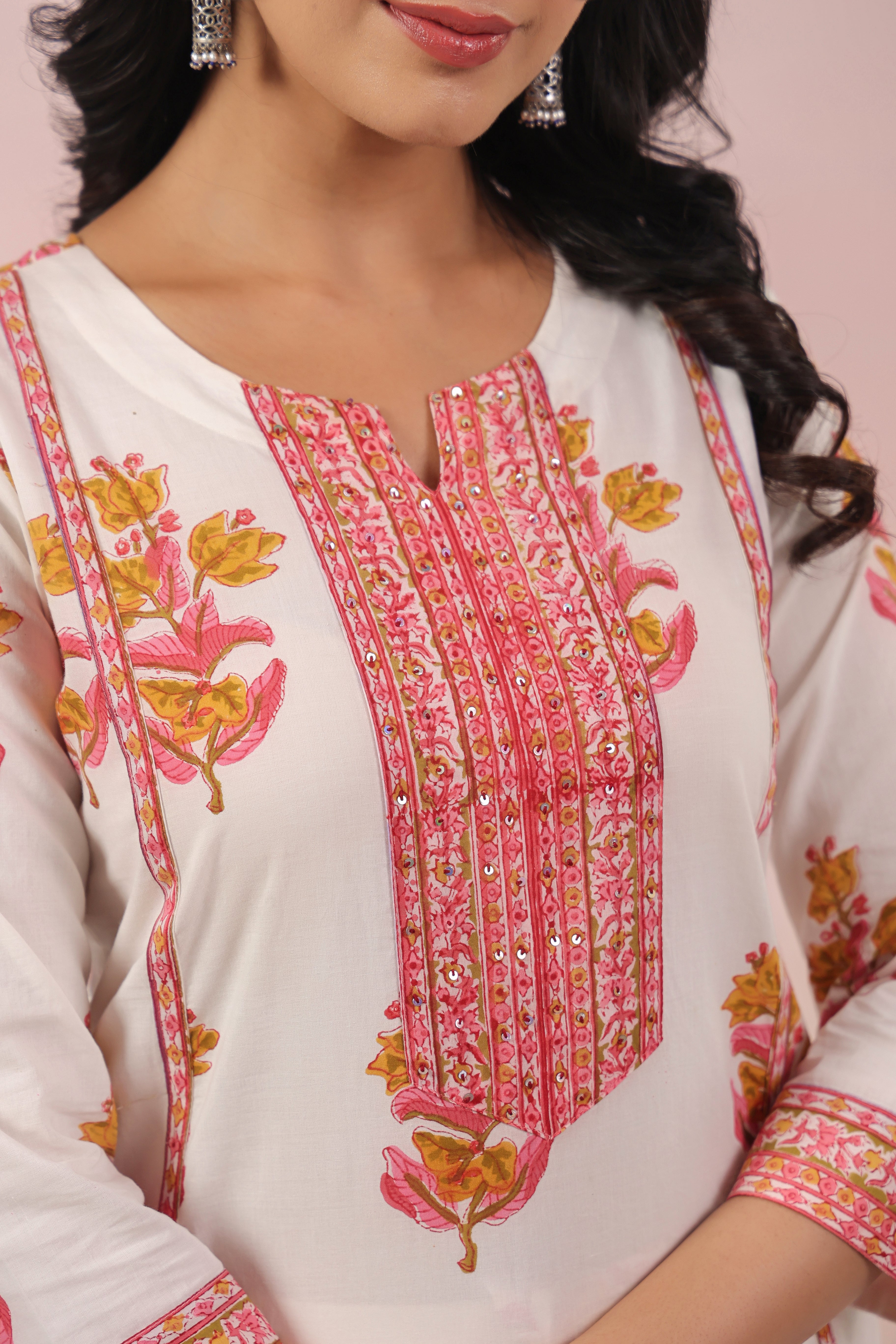 Shuddhi  White and Pink Kurta and Pant set