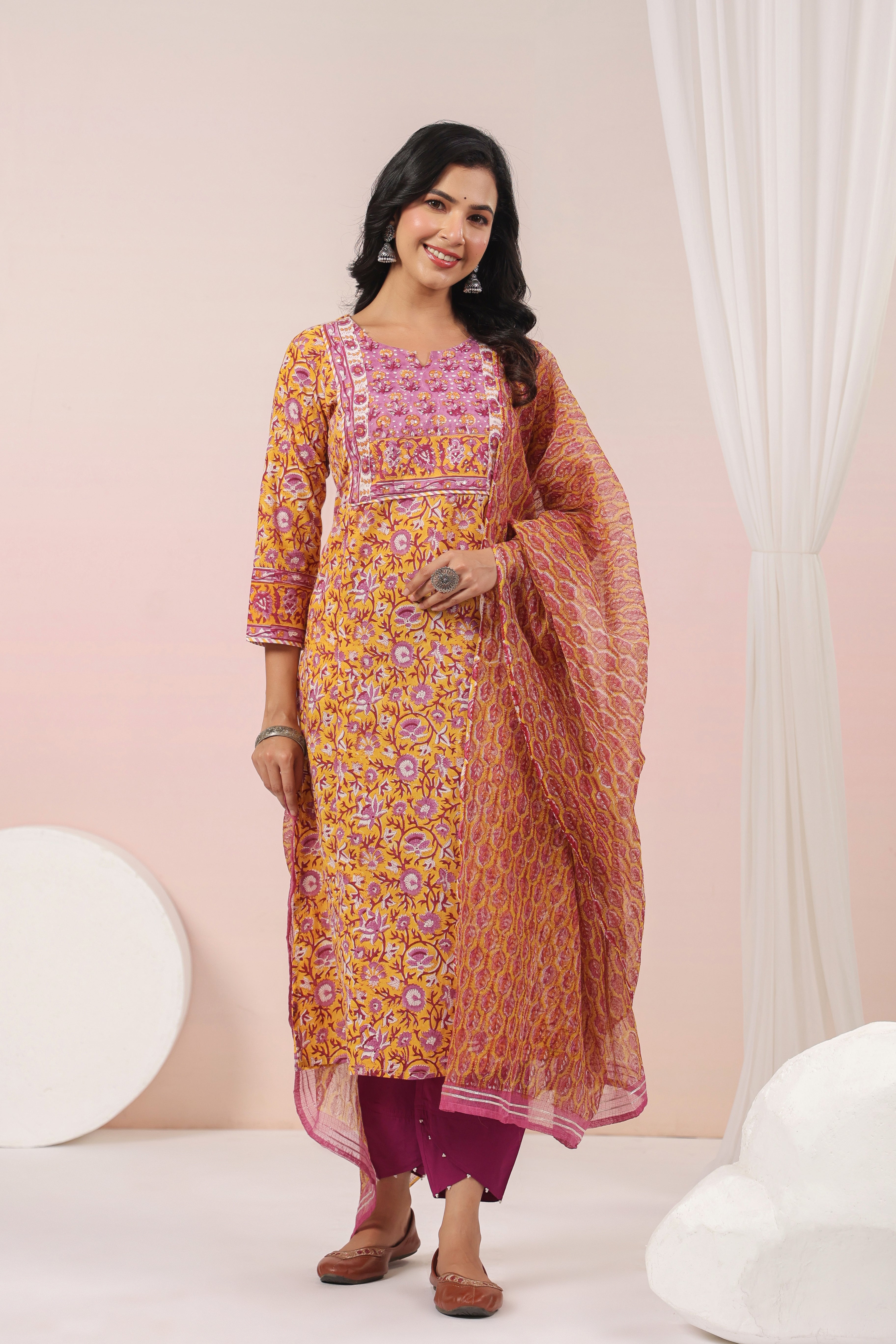 Shuddhi Yellow Kurta and Duppatta Set