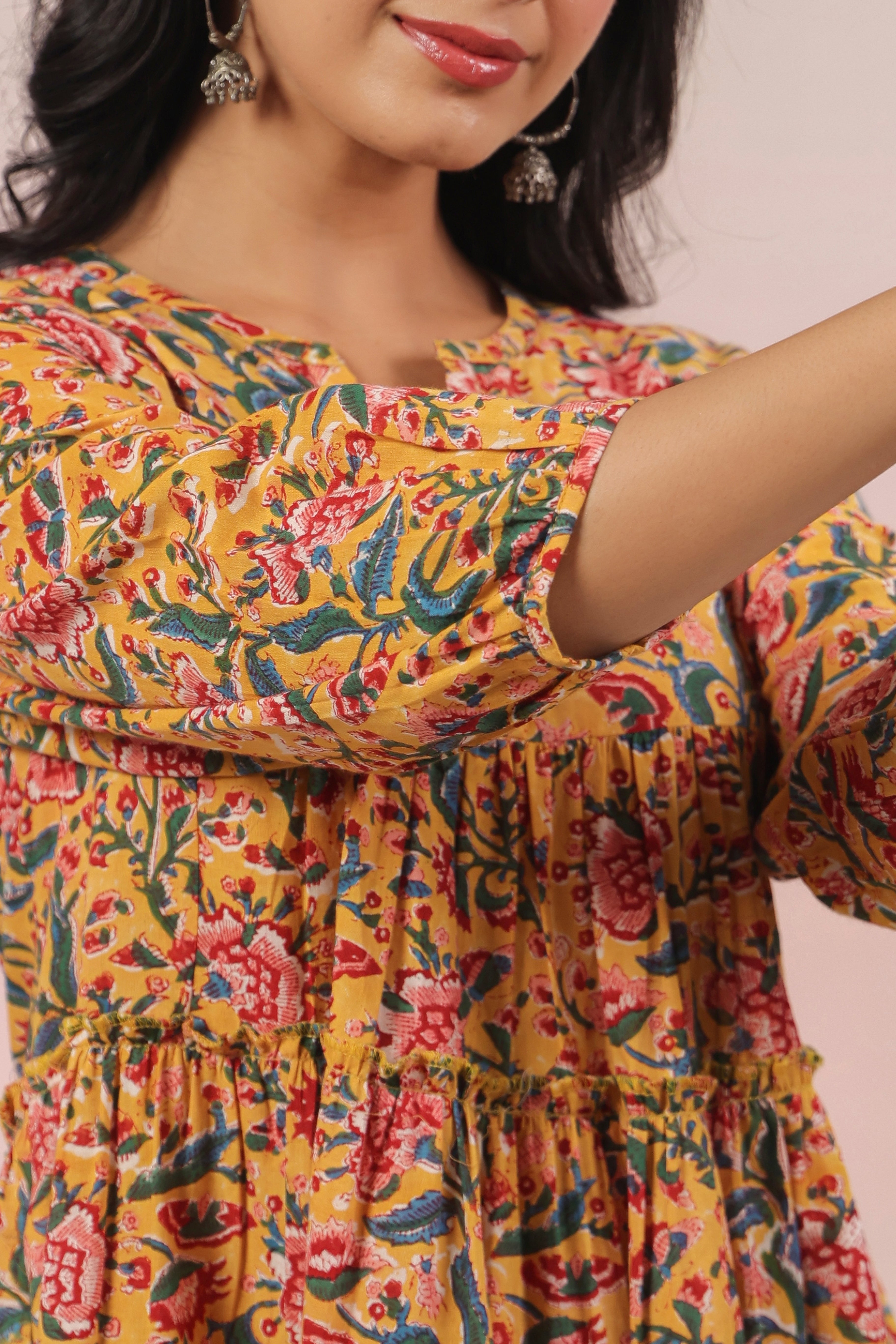 Shuddhi Yellow and Pink Tier Dress