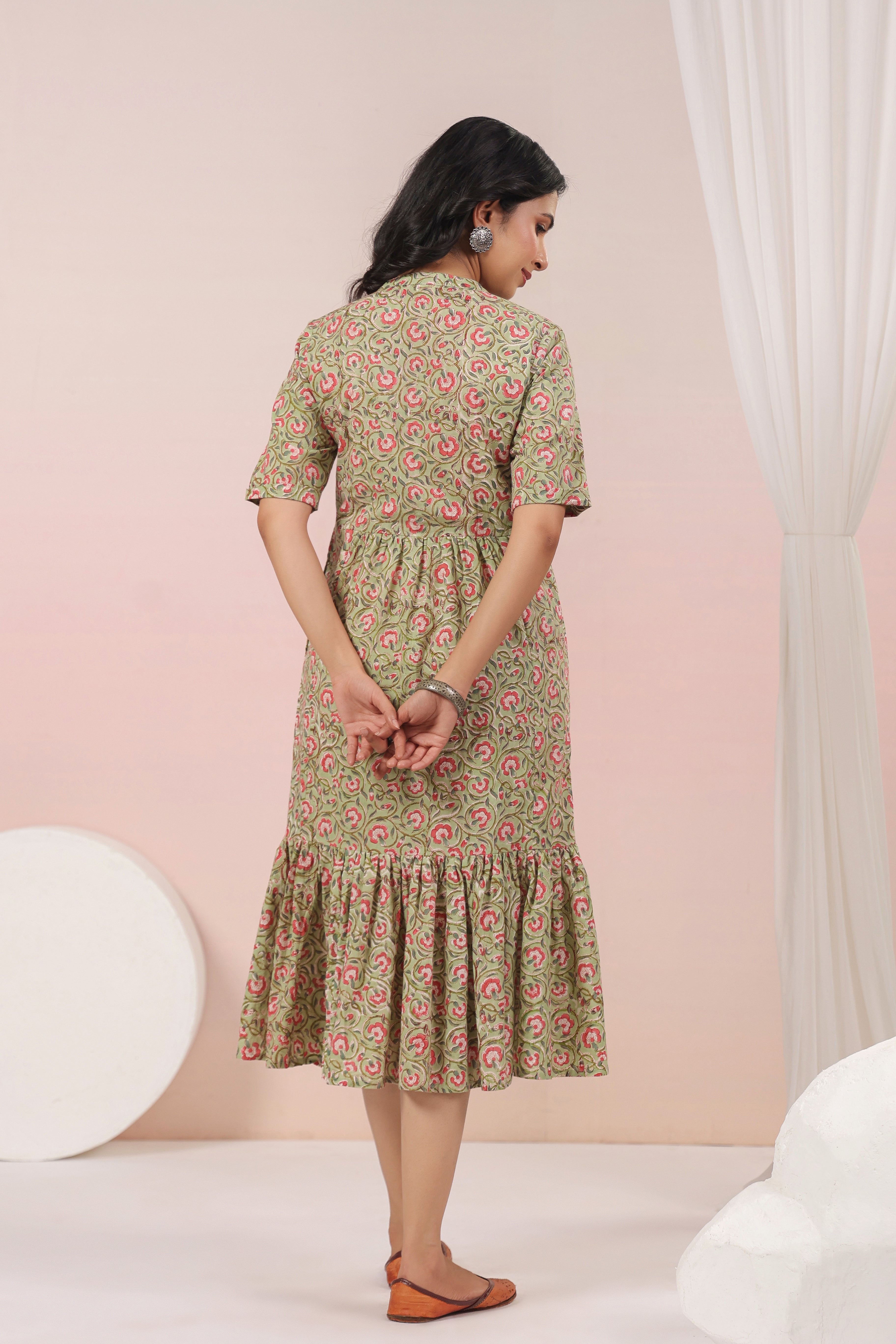 Shuddhi Green and Pink Tier Dress