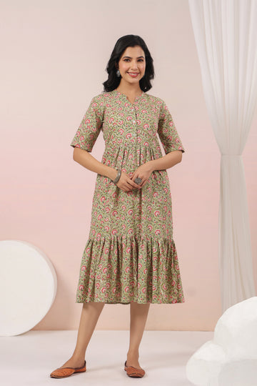 Shuddhi Green and Pink Tier Dress