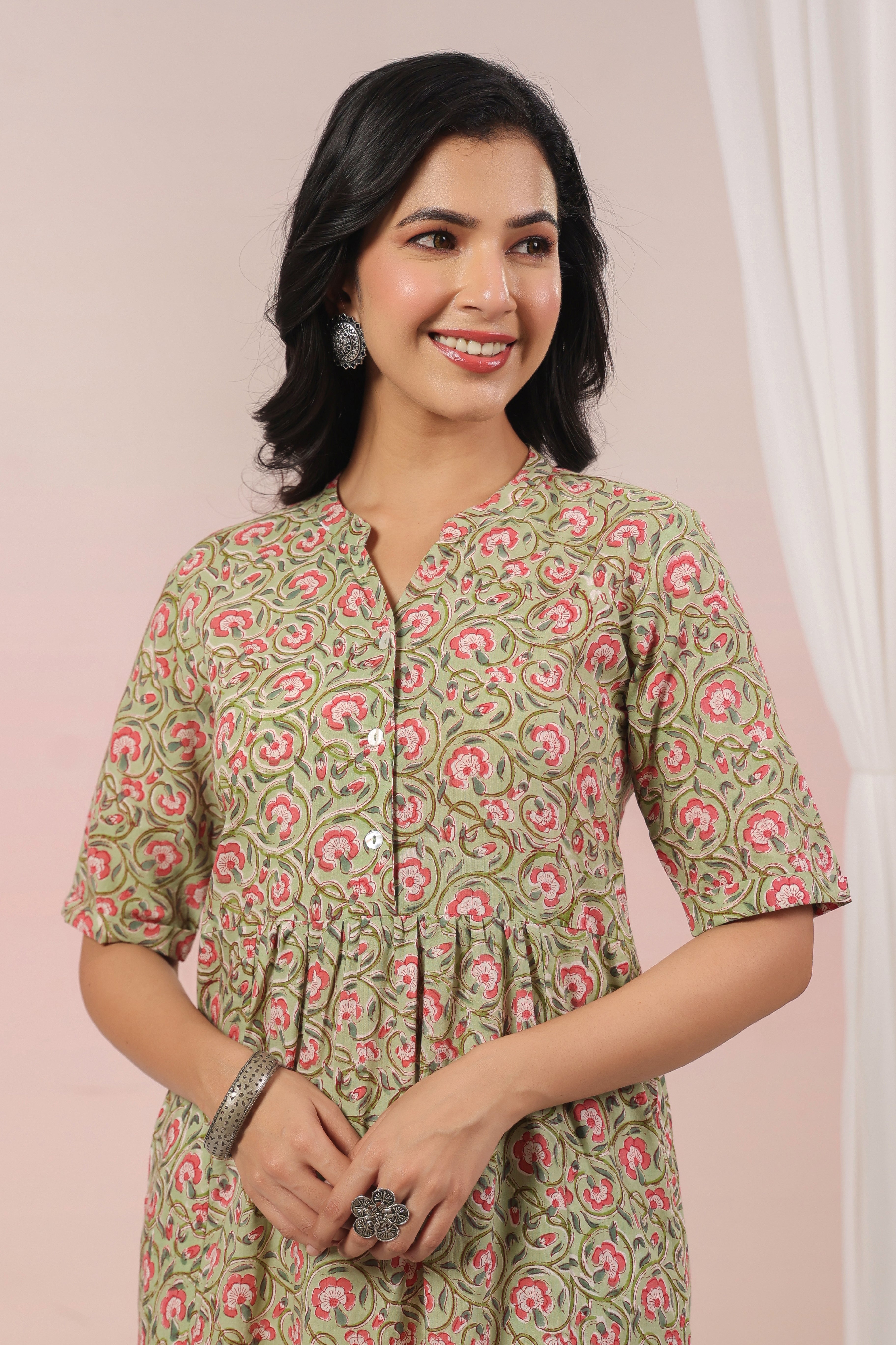 Shuddhi Green and Pink Tier Dress