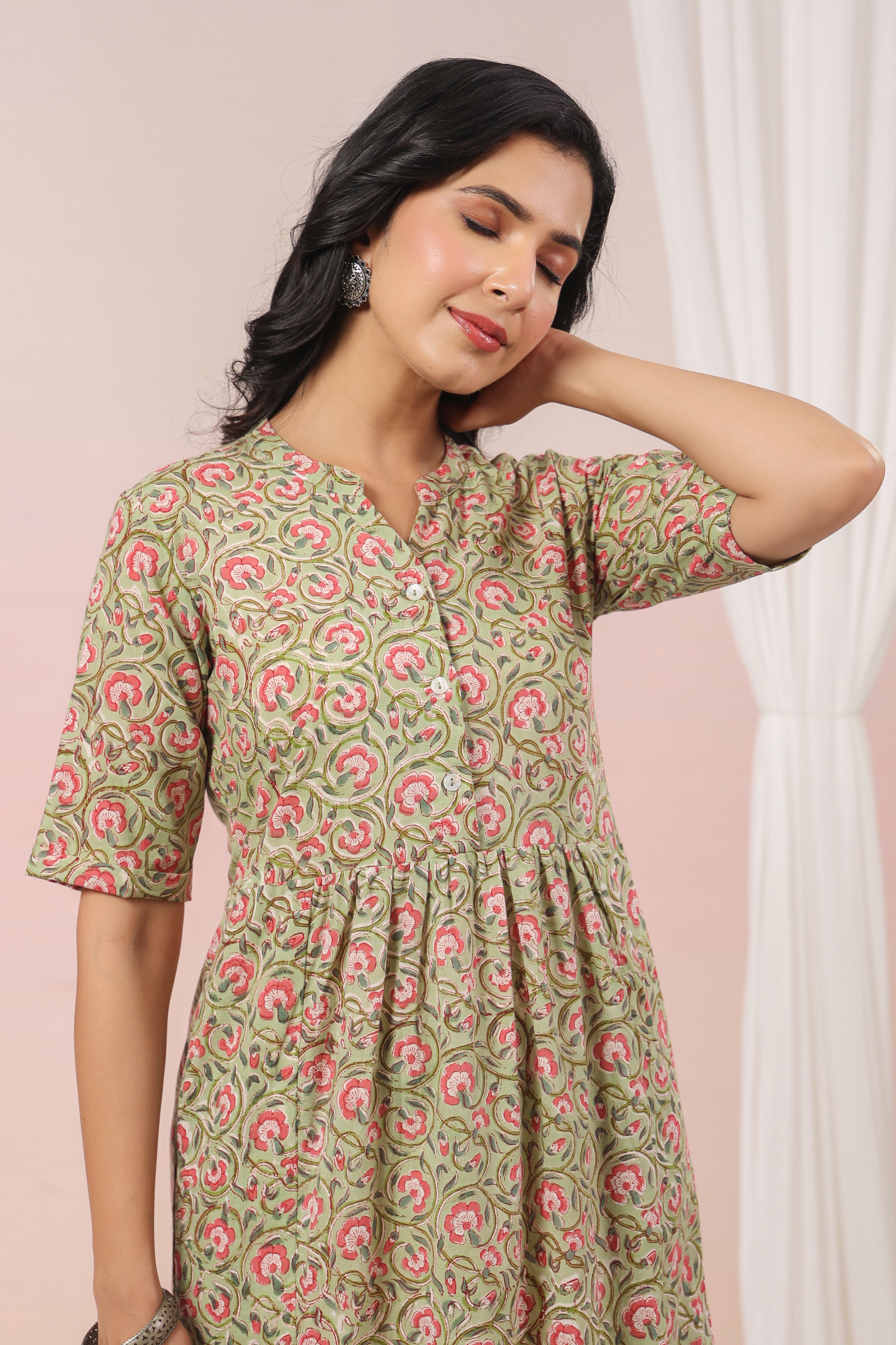 Shuddhi Green and Pink Tier Dress