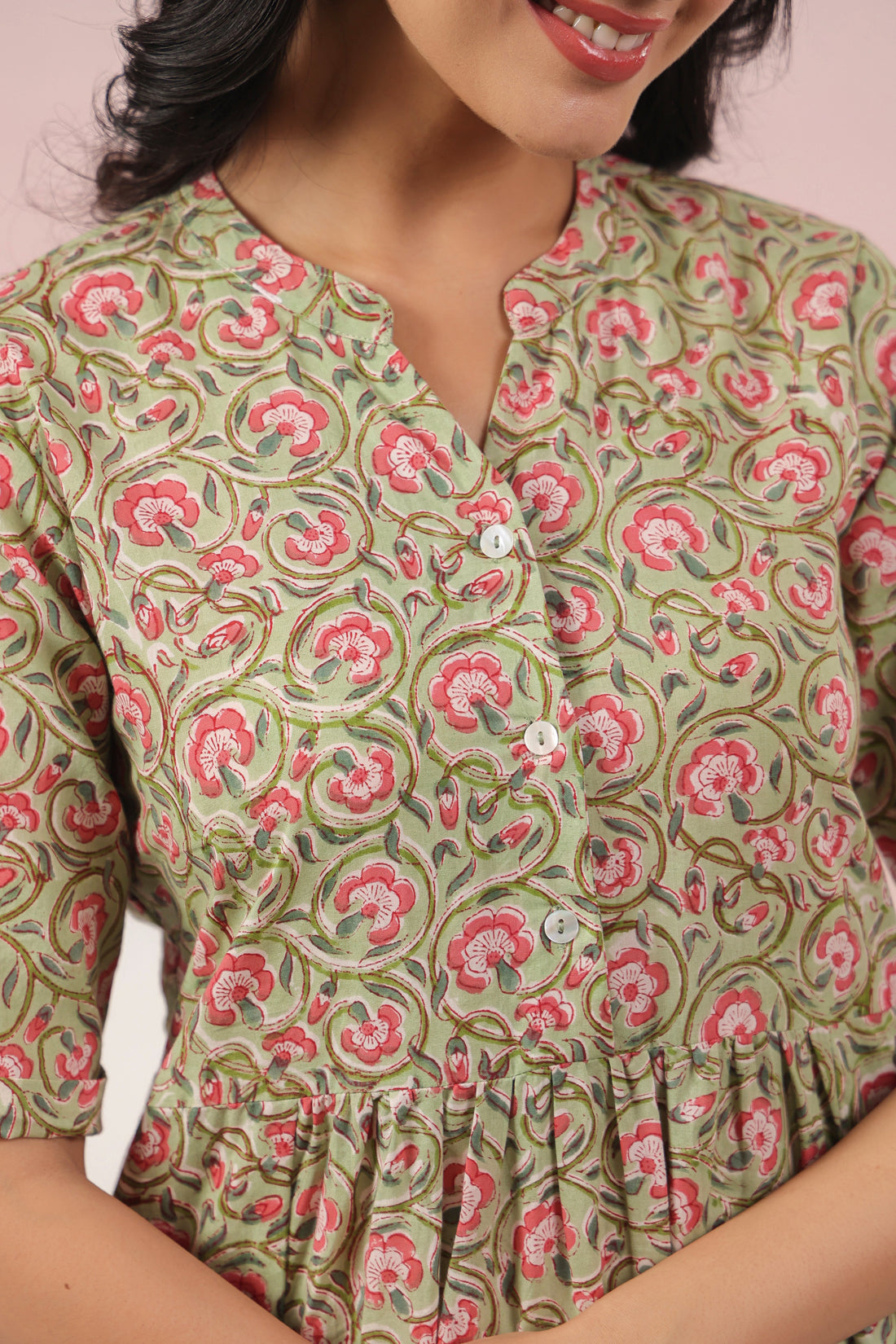 Shuddhi Green and Pink Tier Dress