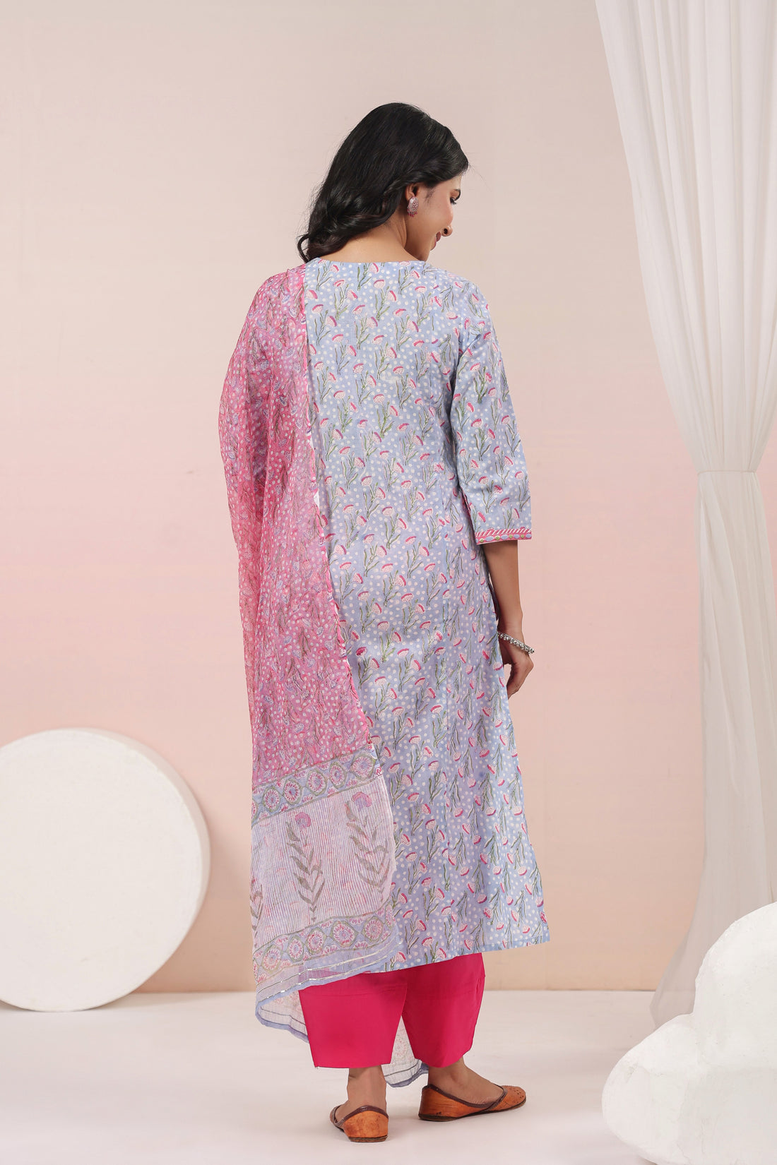 Shuddhi Blue and Pink Kurta and Duppatta Set