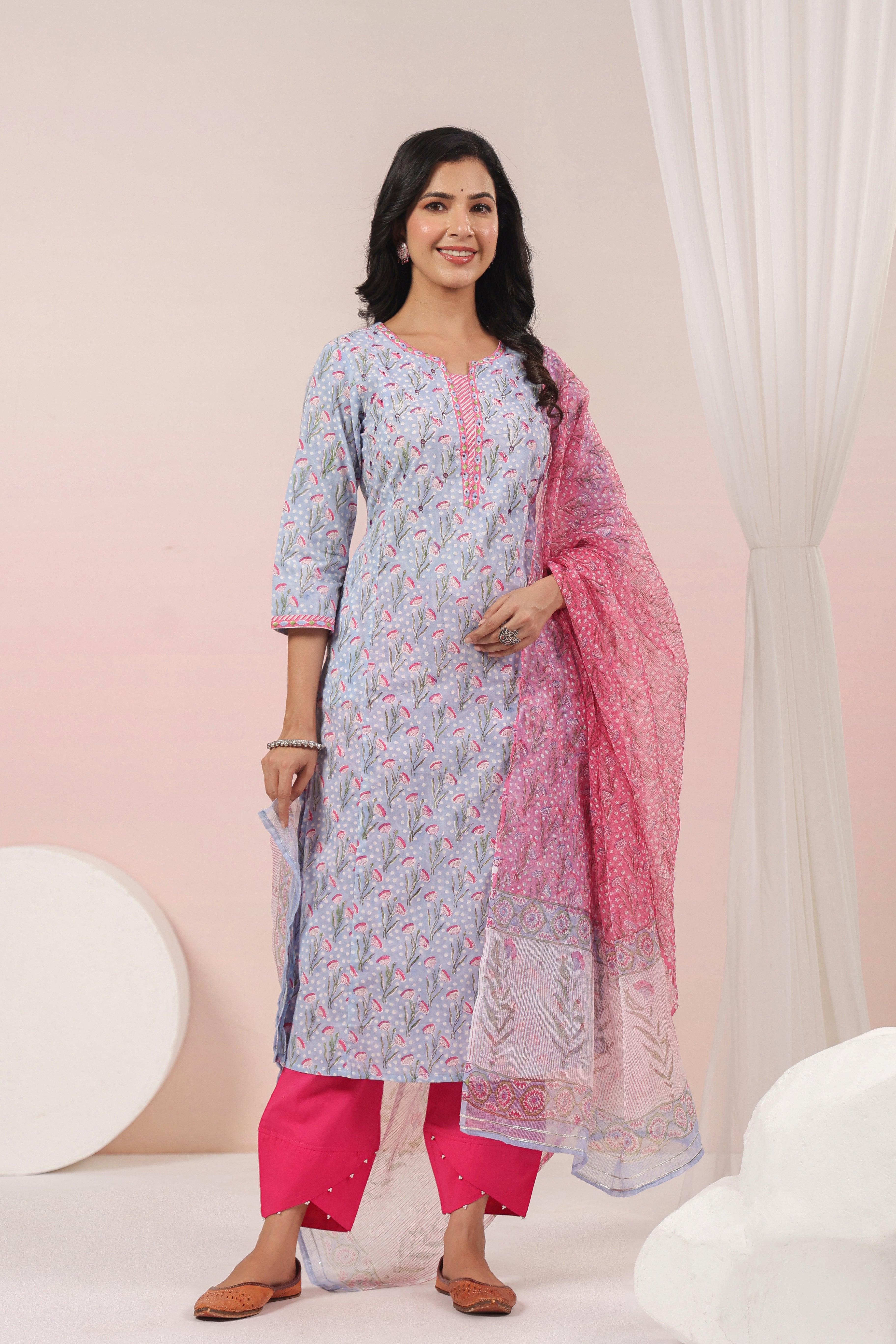 Shuddhi Blue and Pink Kurta and Duppatta Set