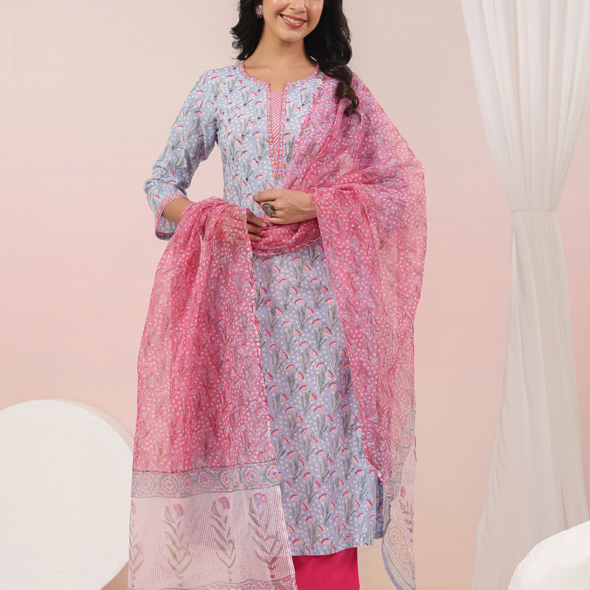 Shuddhi Blue and Pink Kurta and Duppatta Set
