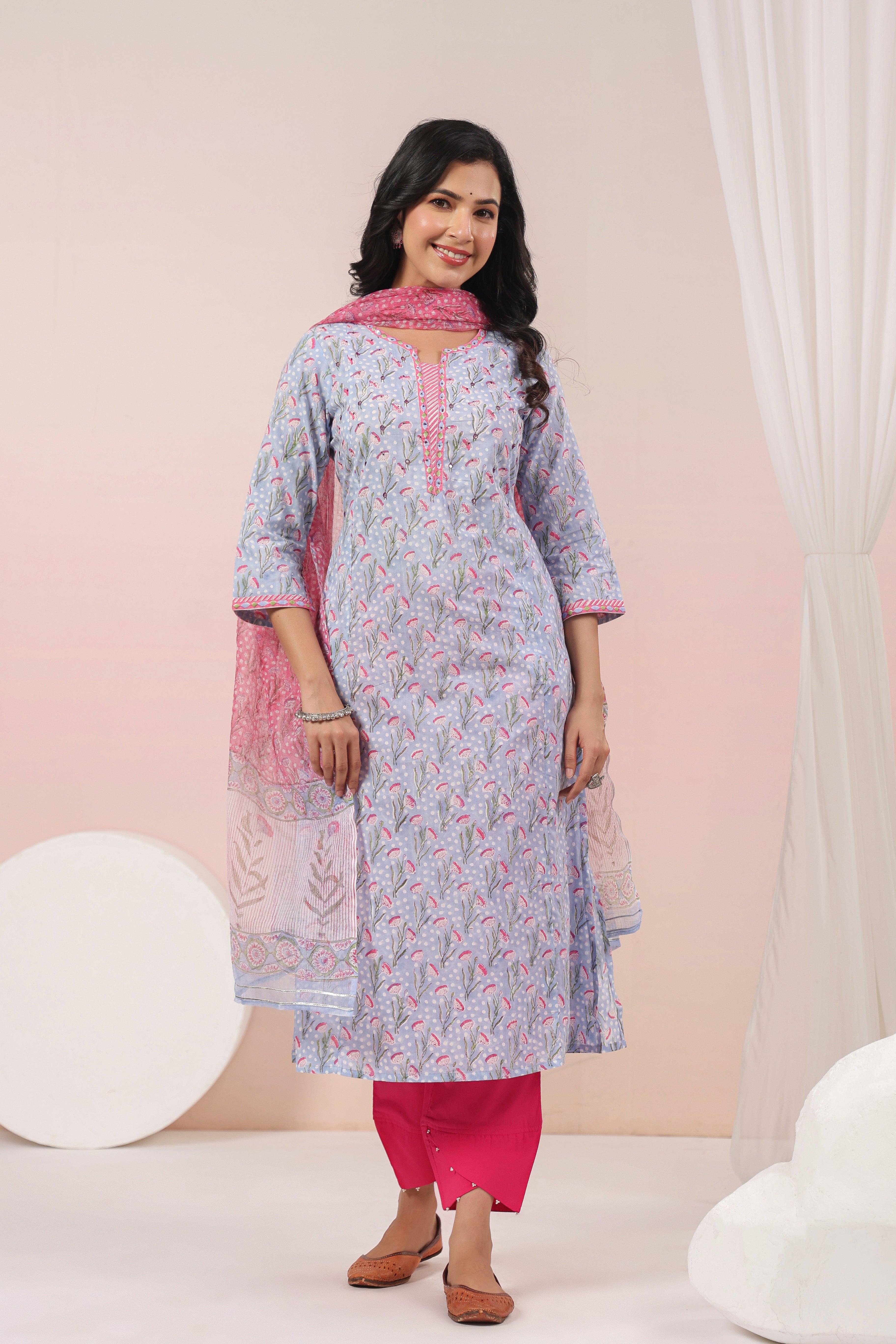 Shuddhi Blue and Pink Kurta and Duppatta Set