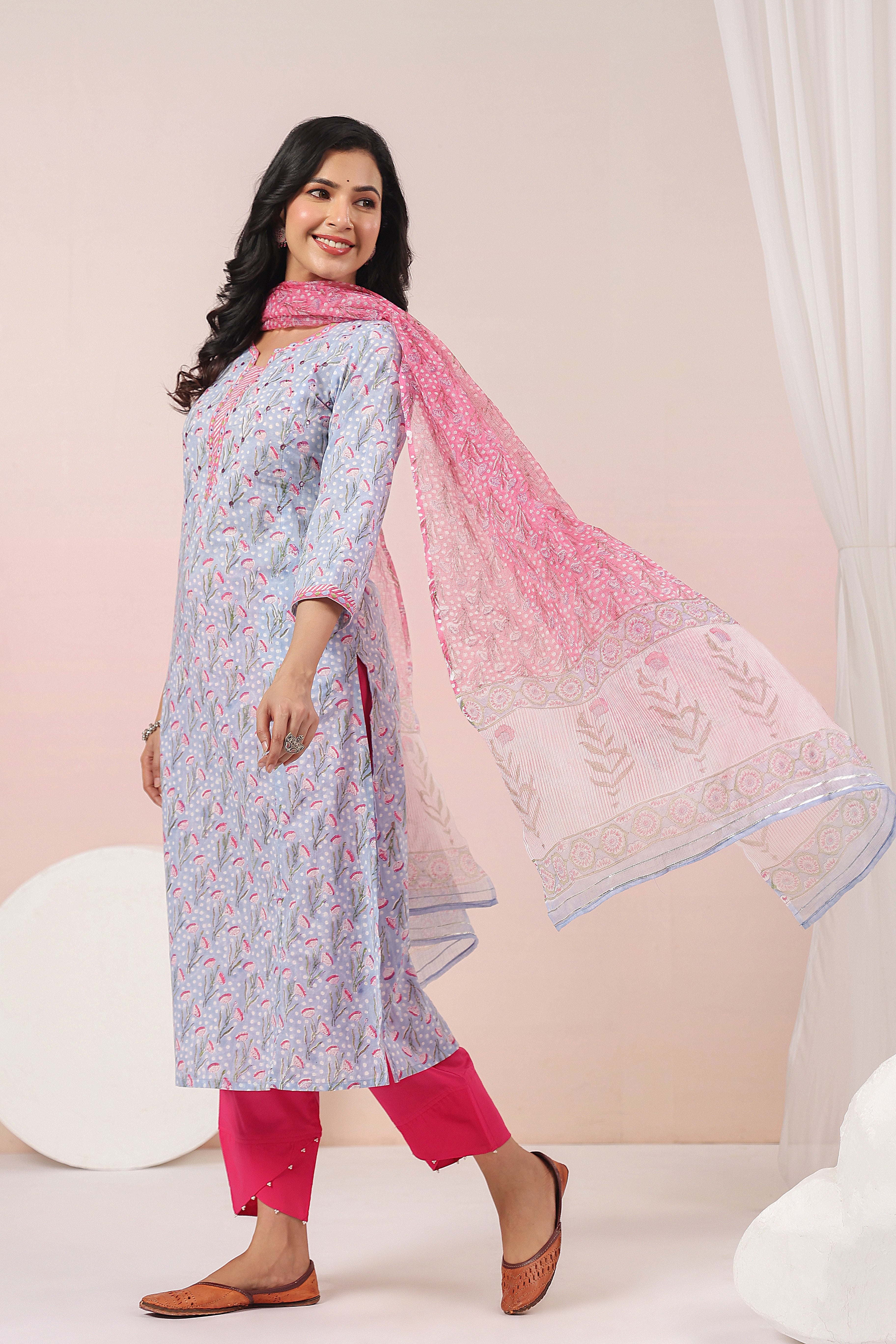 Shuddhi Blue and Pink Kurta and Duppatta Set
