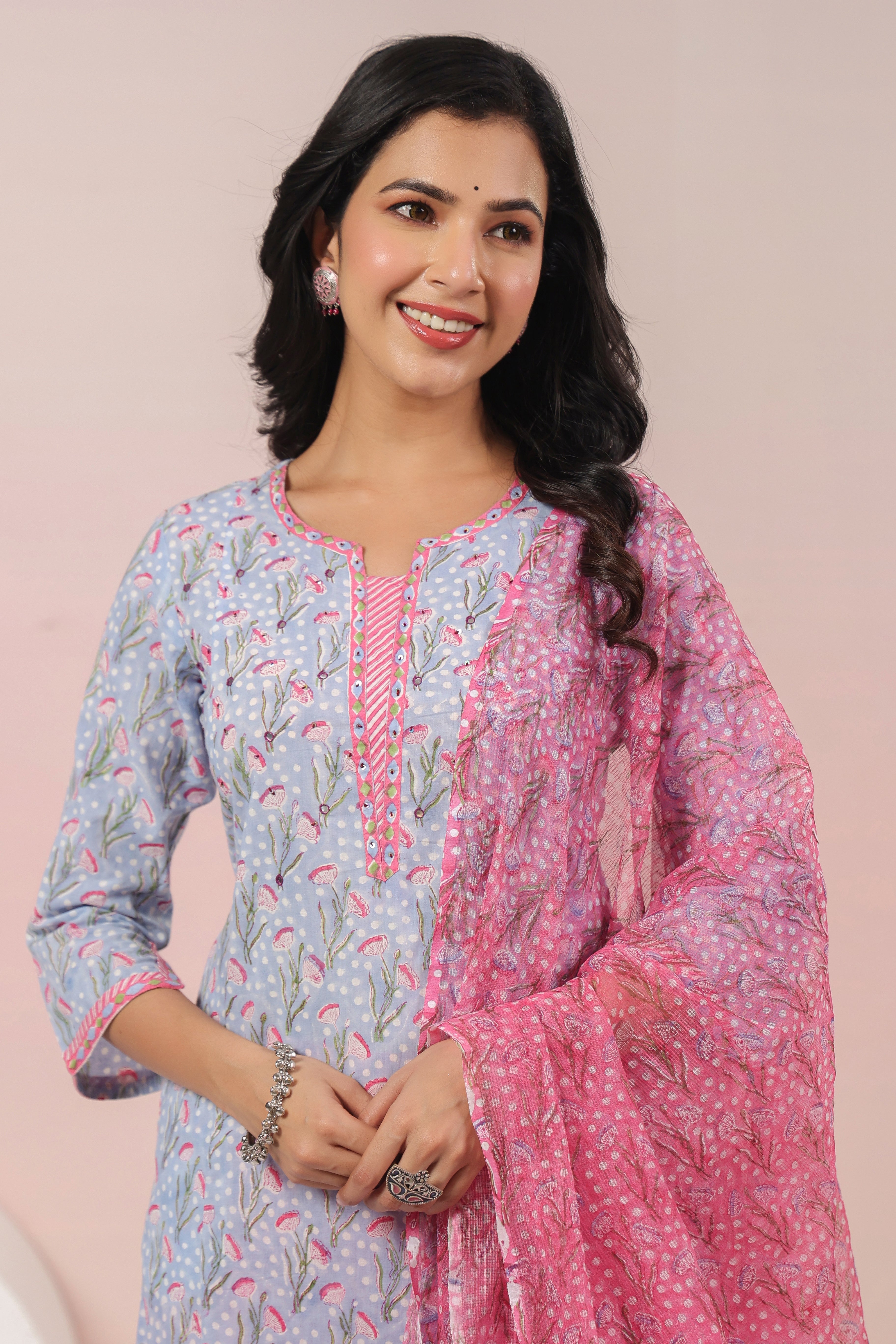 Shuddhi Blue and Pink Kurta and Duppatta Set