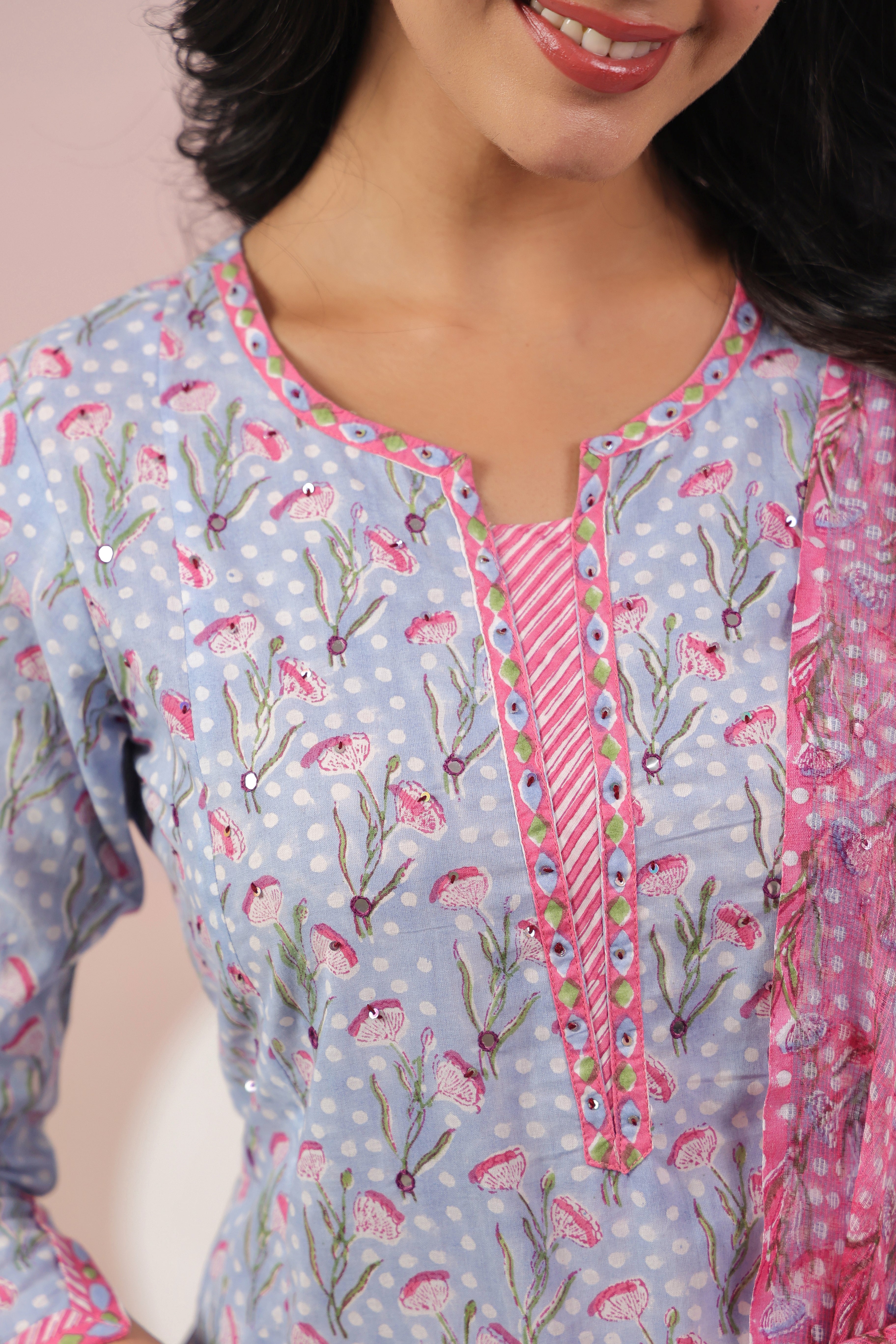 Shuddhi Blue and Pink Kurta and Duppatta Set