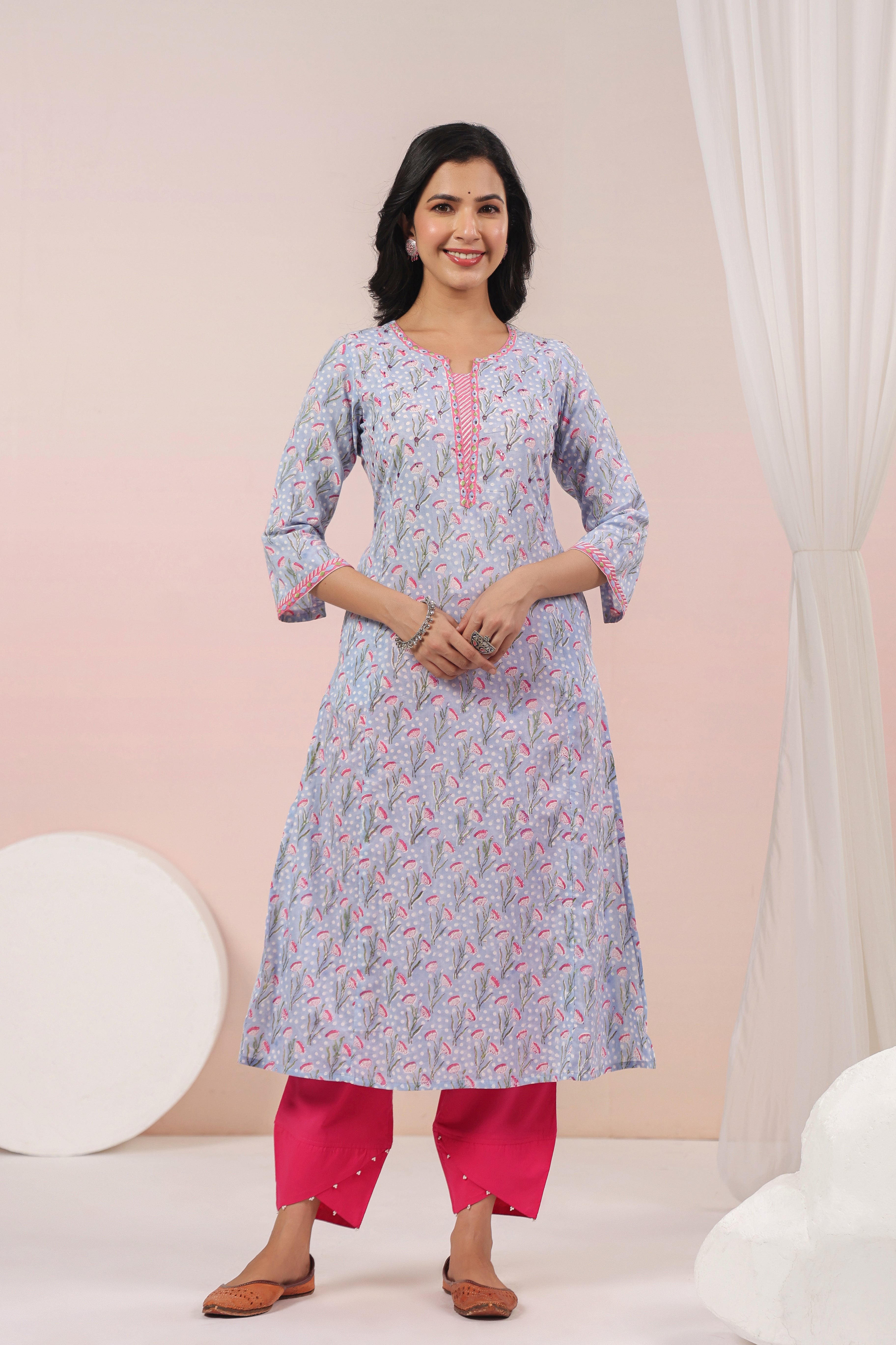 Shuddhi Blue and Pink Kurta and Duppatta Set