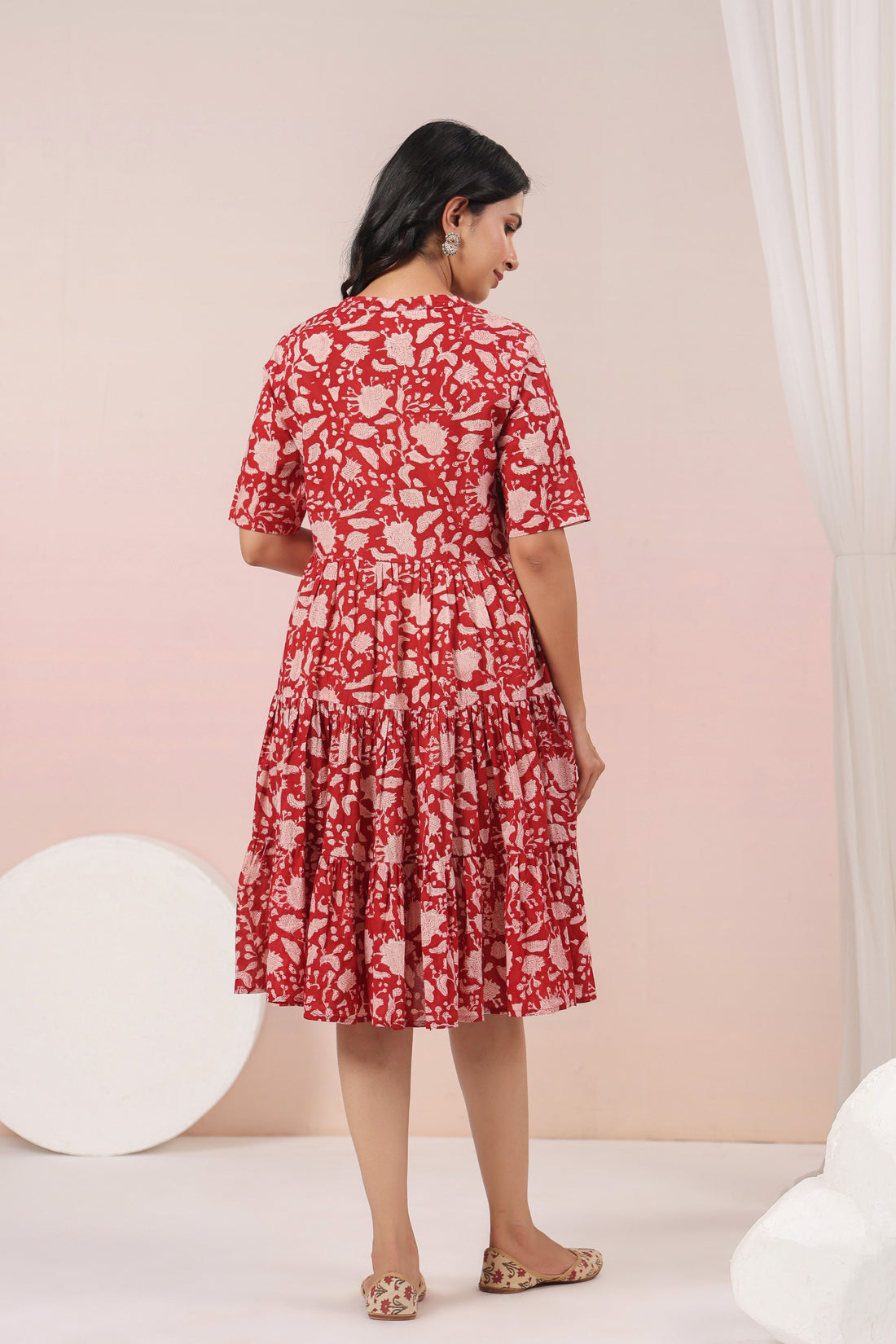 Shuddhi Red and Beige Tier Dress