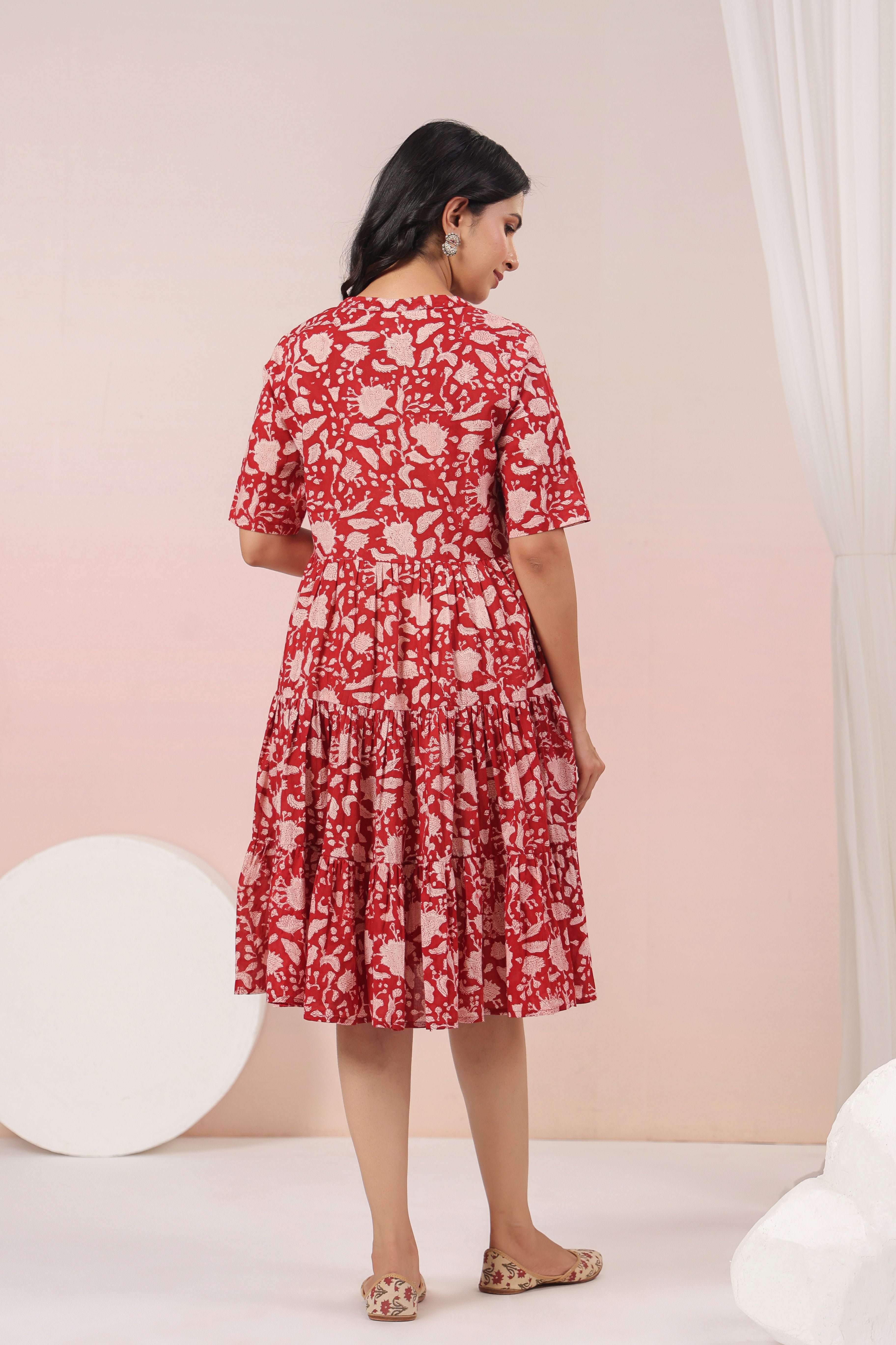 Shuddhi Red and Beige Tier Dress