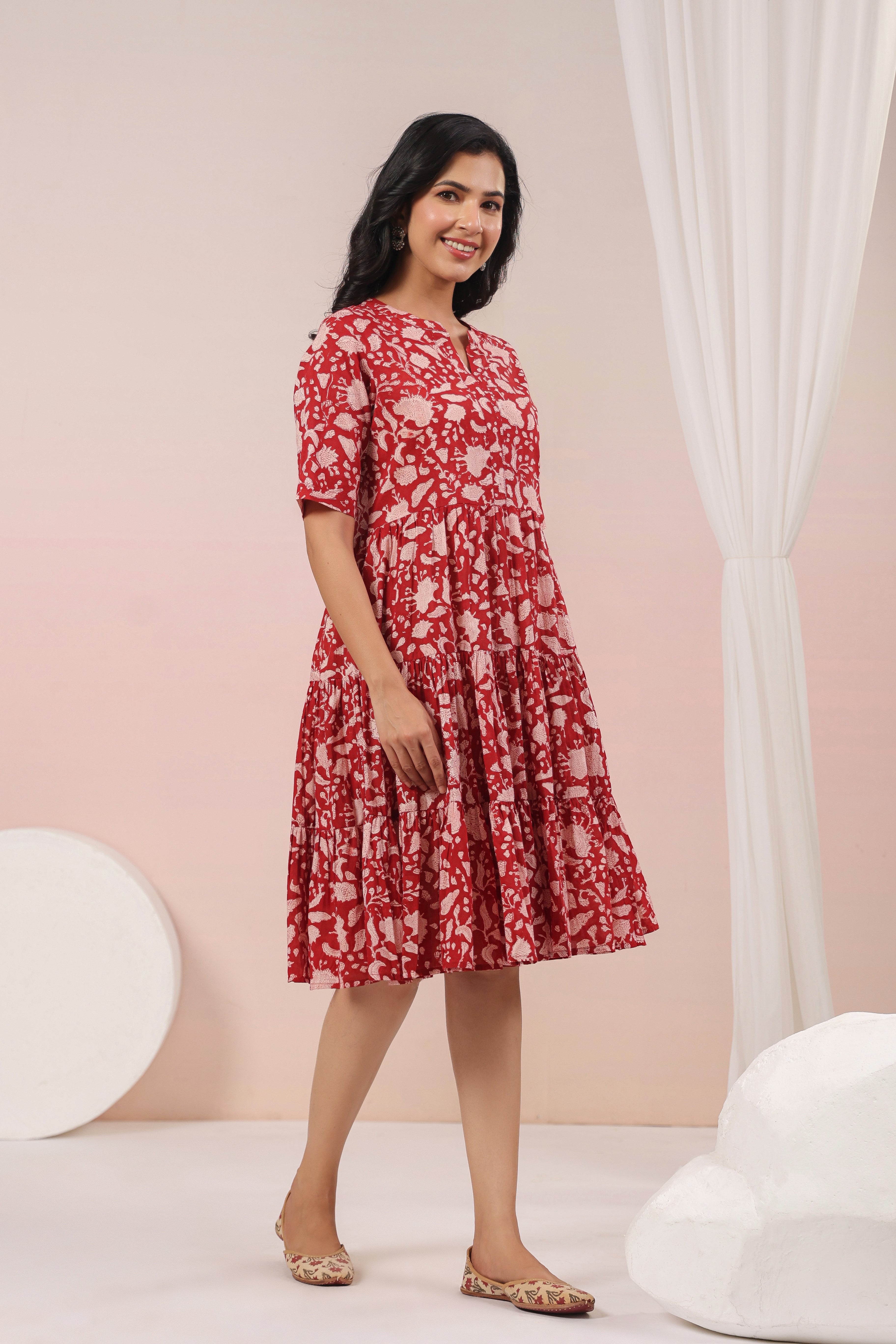 Shuddhi Red and Beige Tier Dress