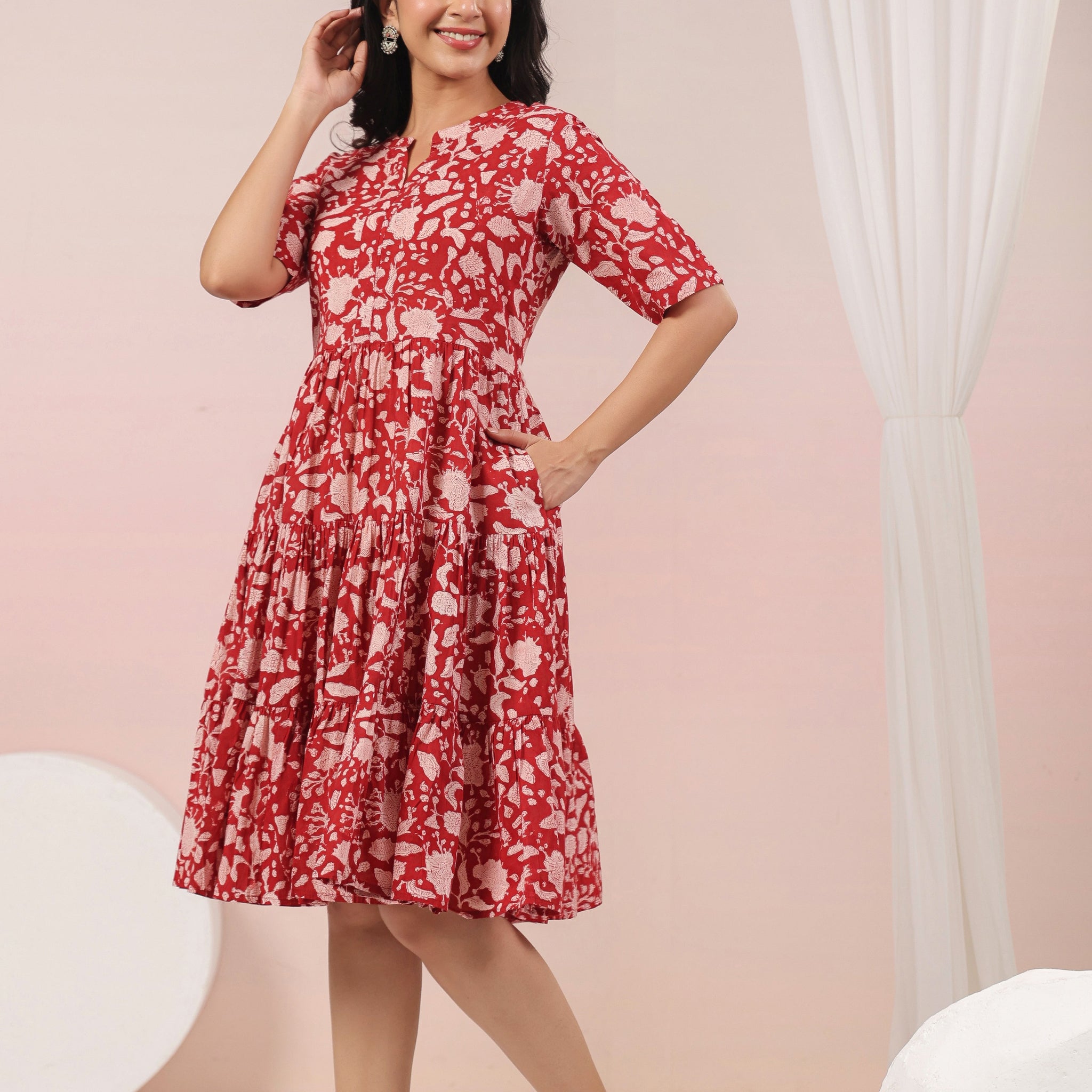 Shuddhi Red and Beige Tier Dress