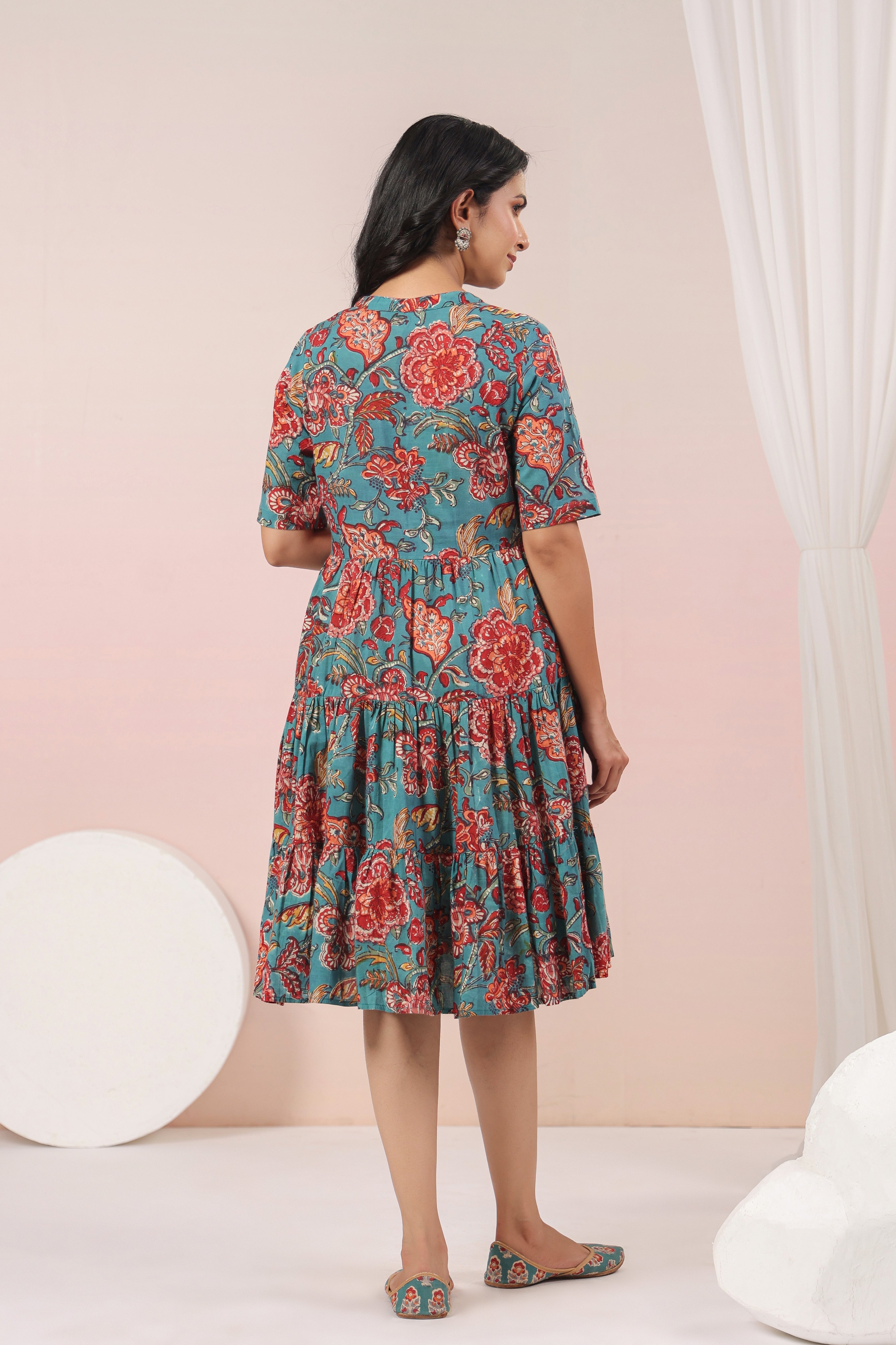 Shuddhi  Green and Red Tier Dress