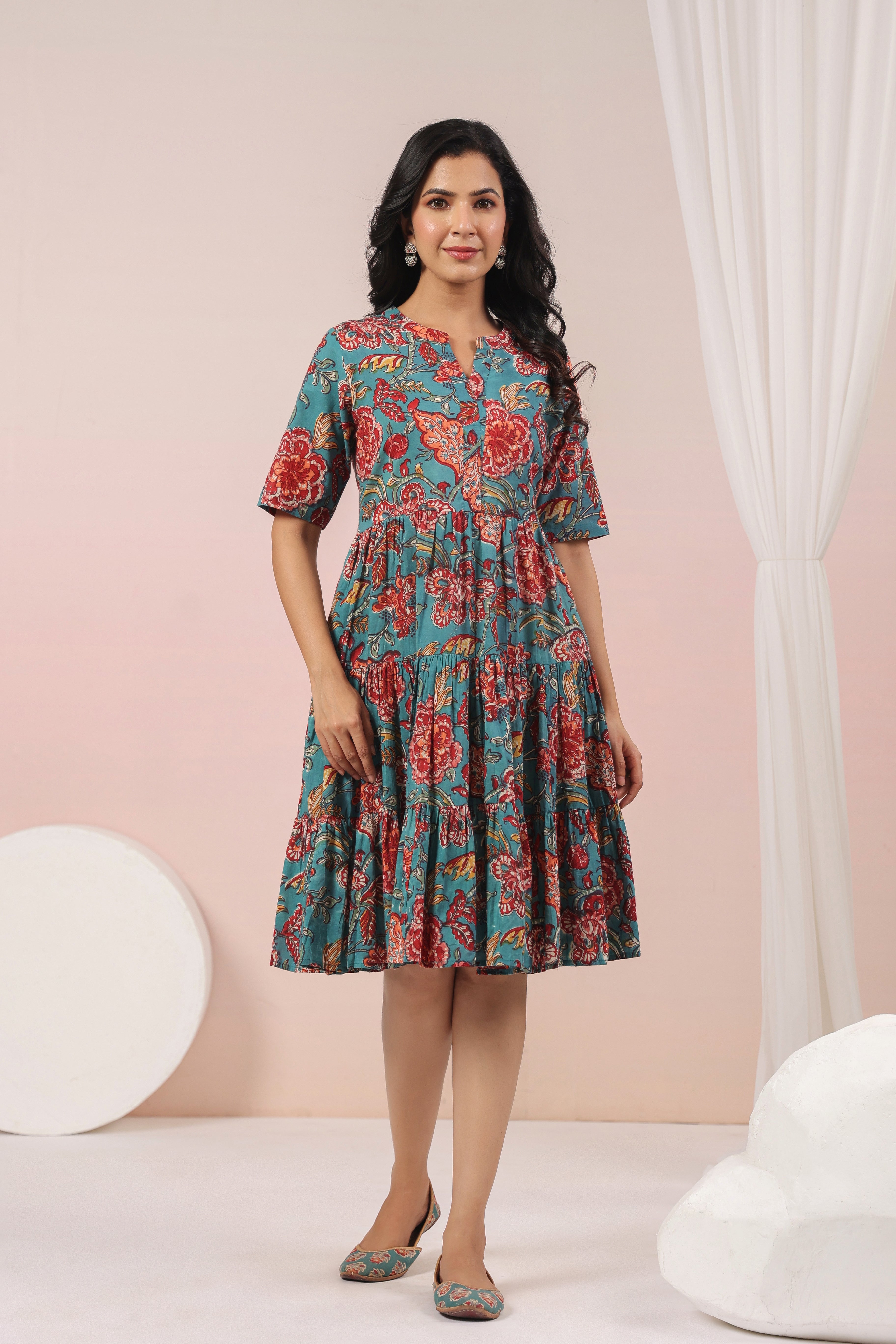 Shuddhi  Green and Red Tier Dress