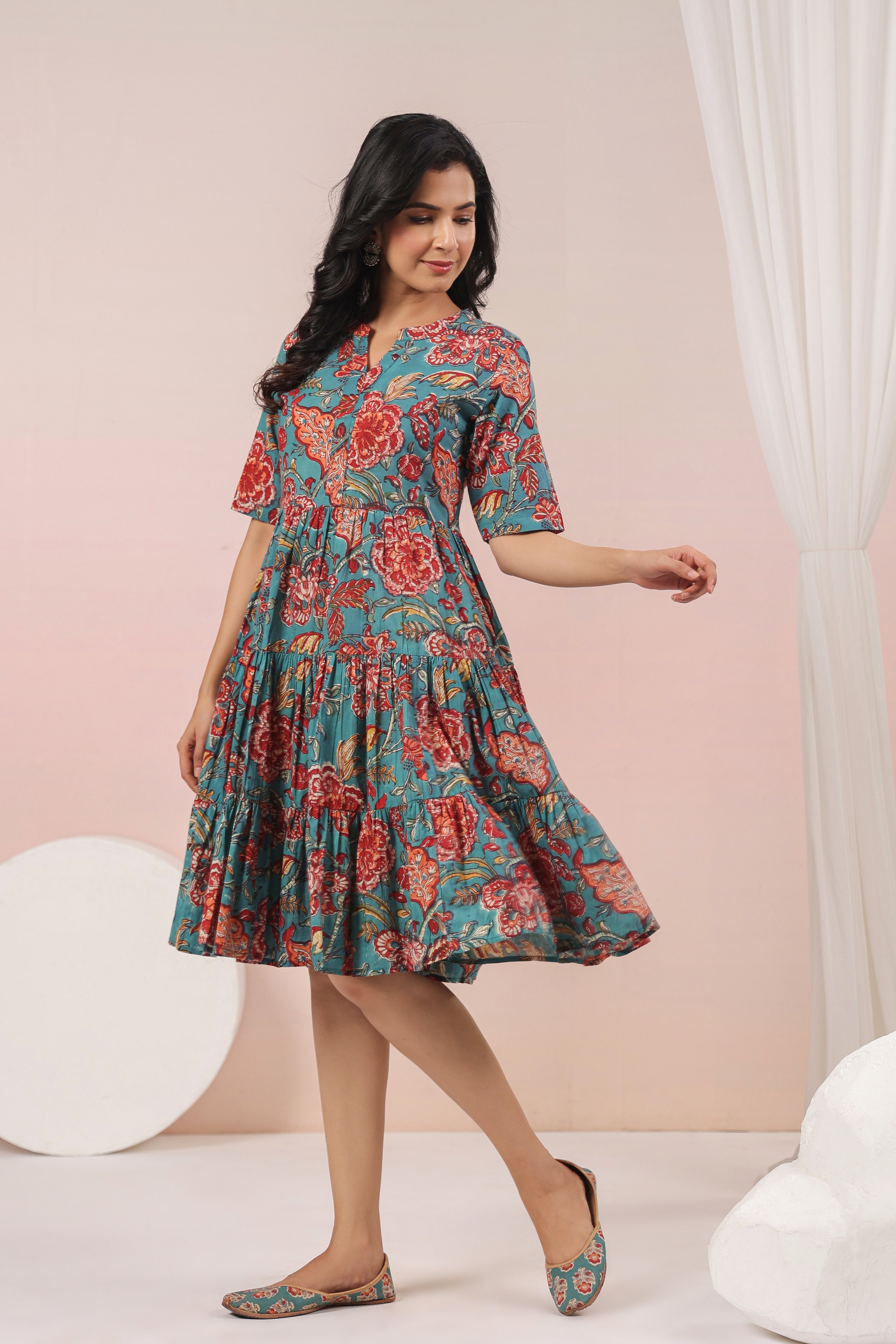 Shuddhi  Green and Red Tier Dress