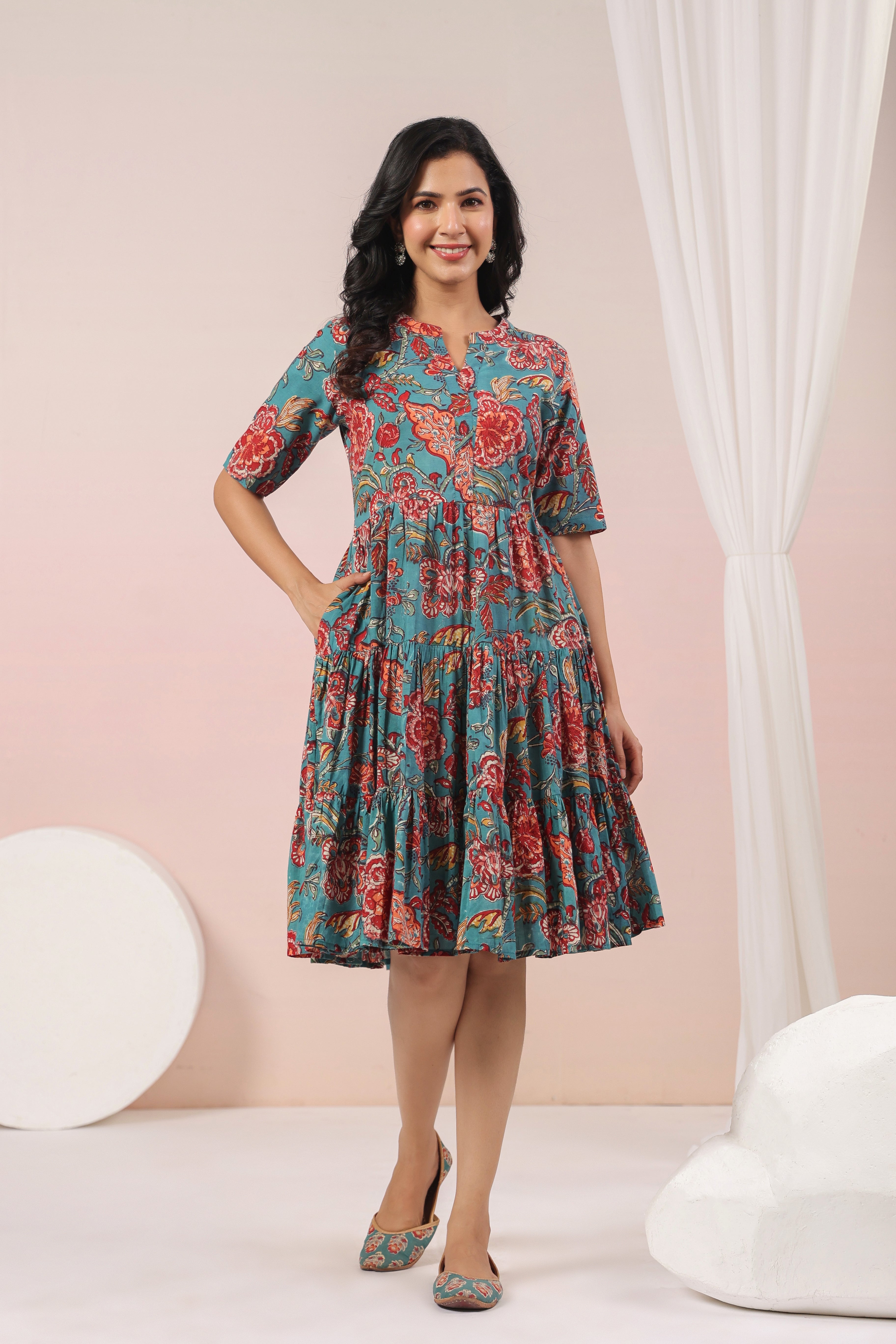 Shuddhi  Green and Red Tier Dress