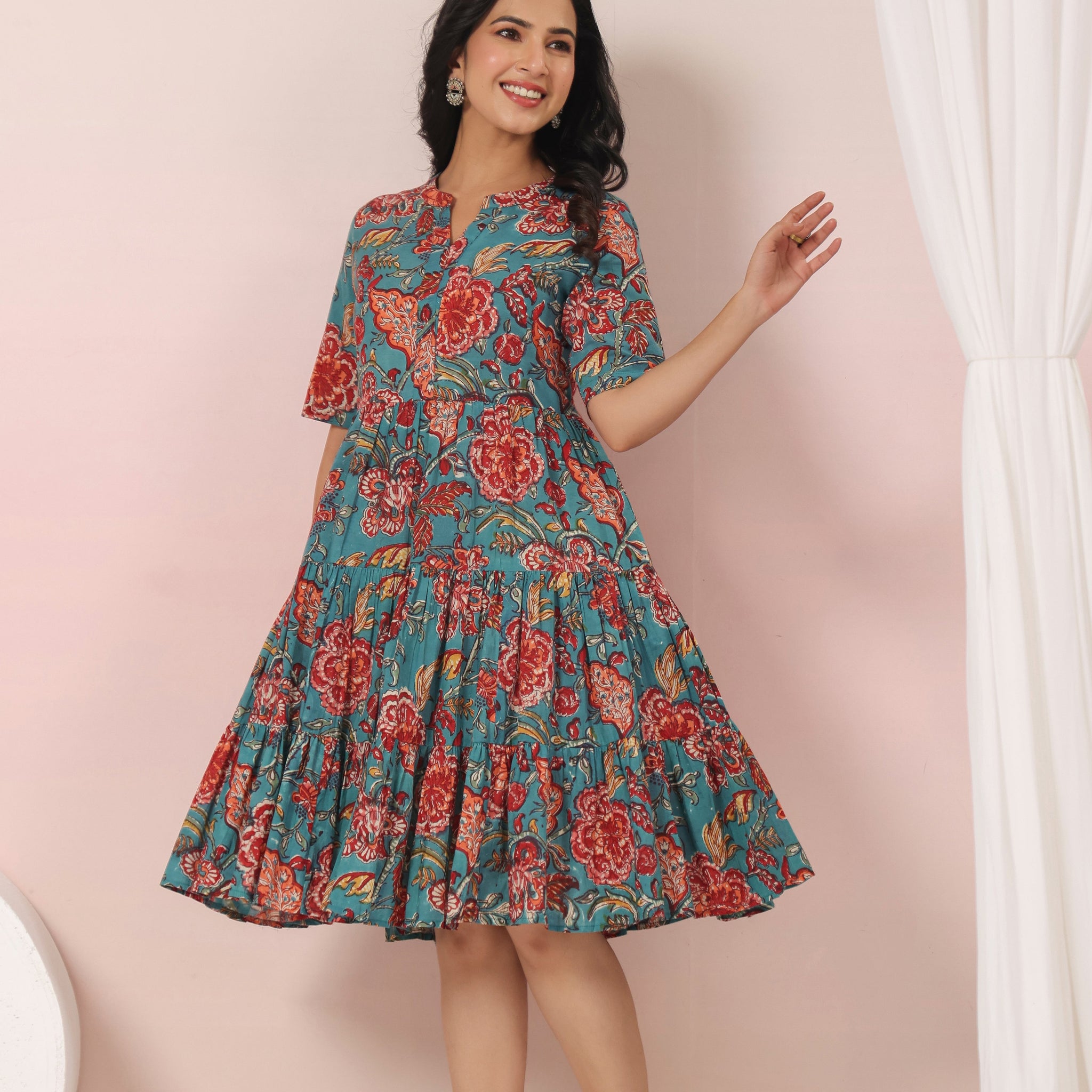 Shuddhi  Green and Red Tier Dress