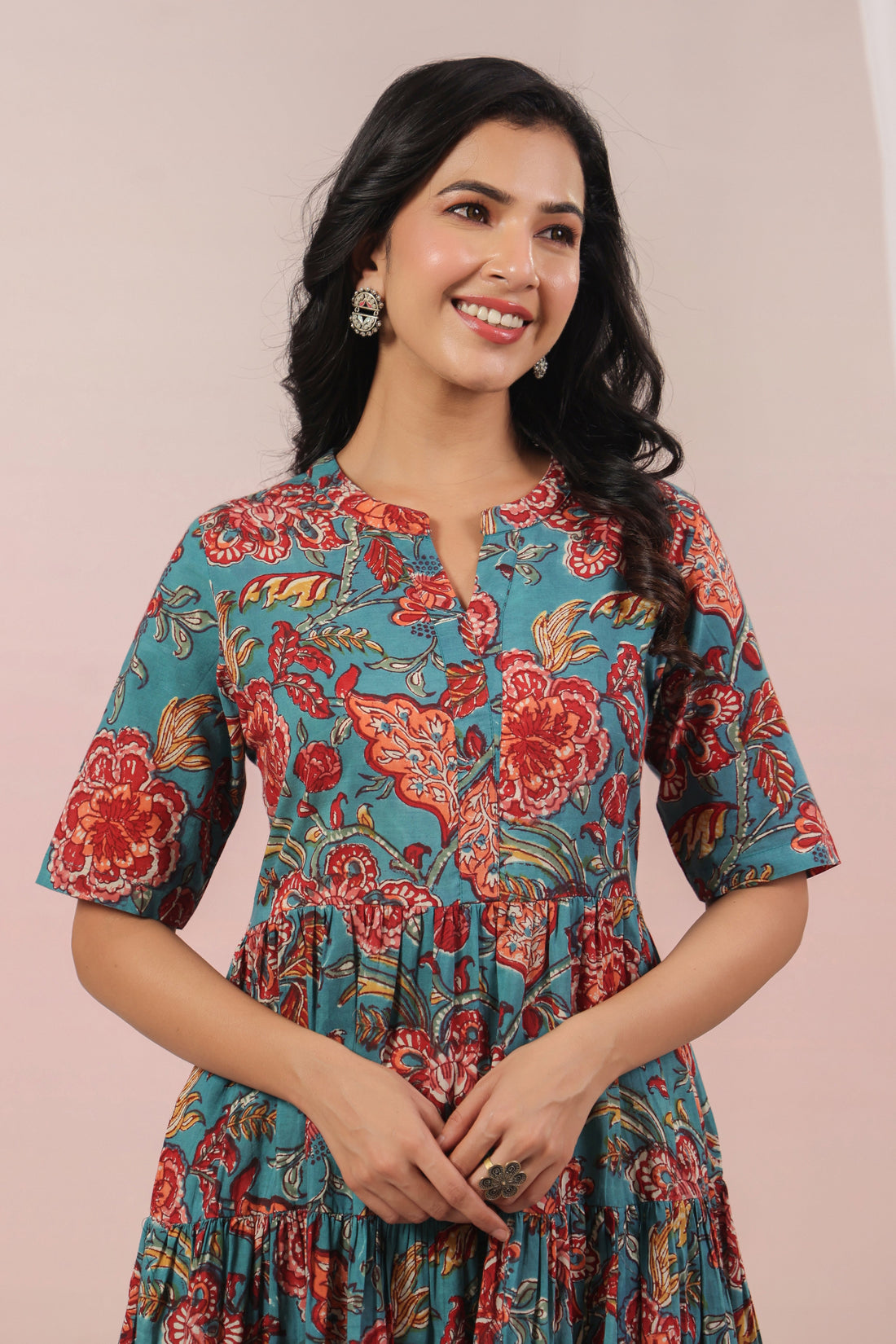 Shuddhi  Green and Red Tier Dress