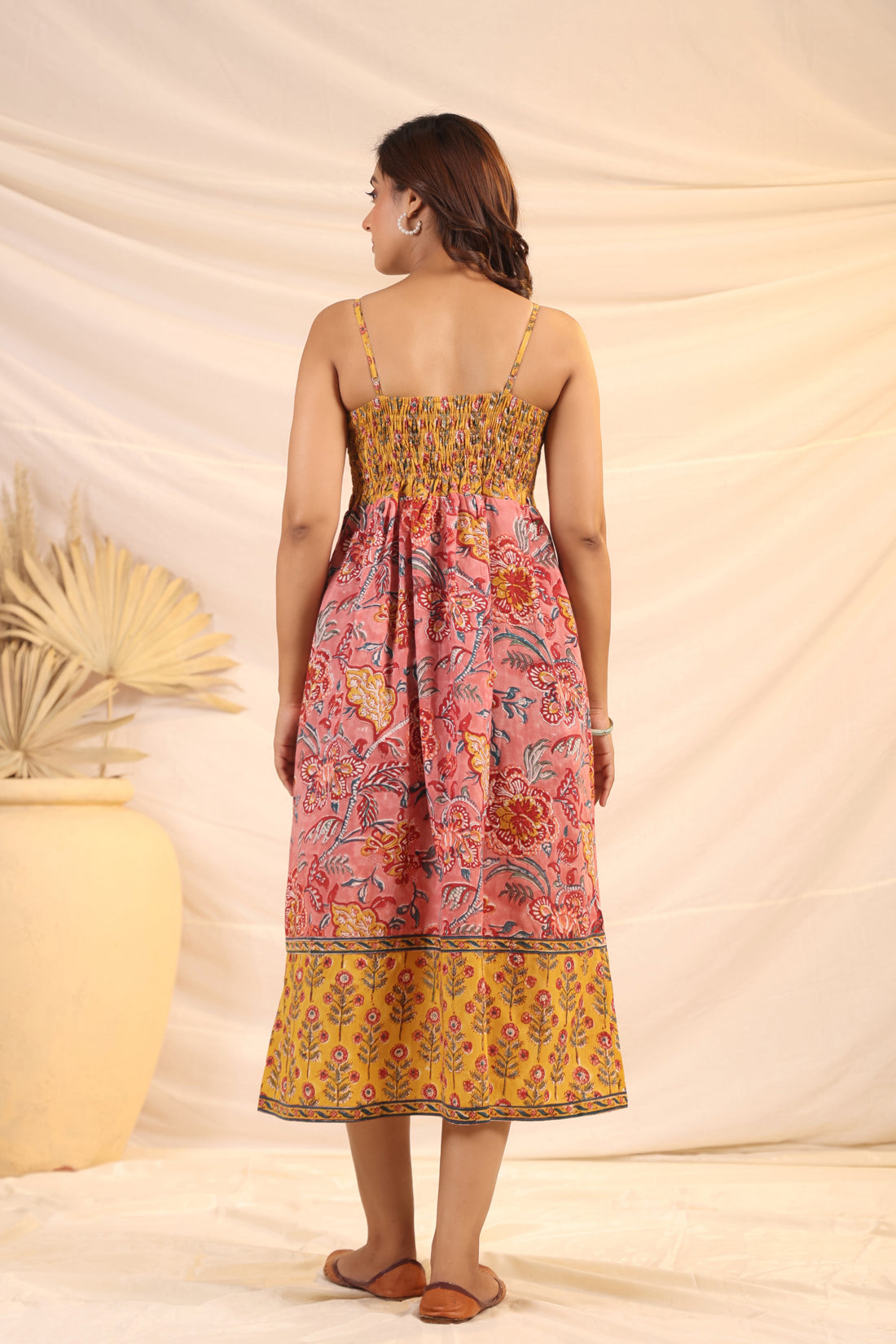 Shuddhi yellow and pink Sphageti dress