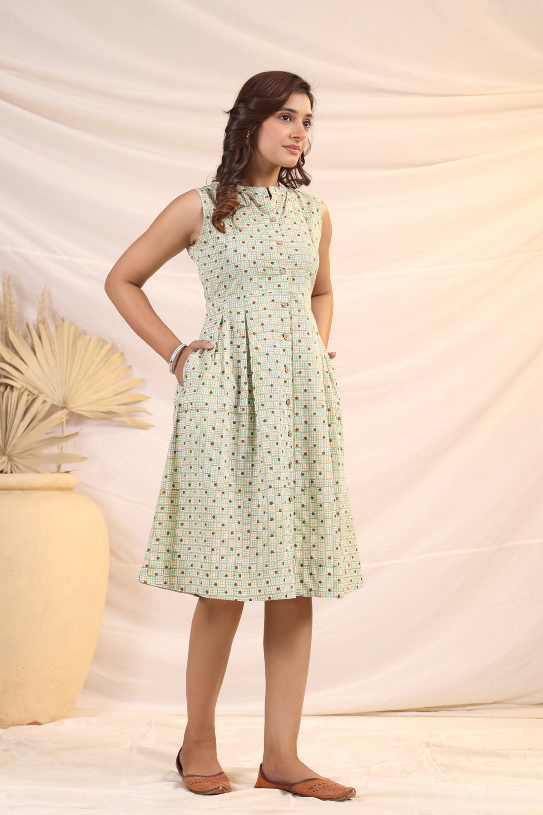 Shuddhi  Green and Brown Shift Dress